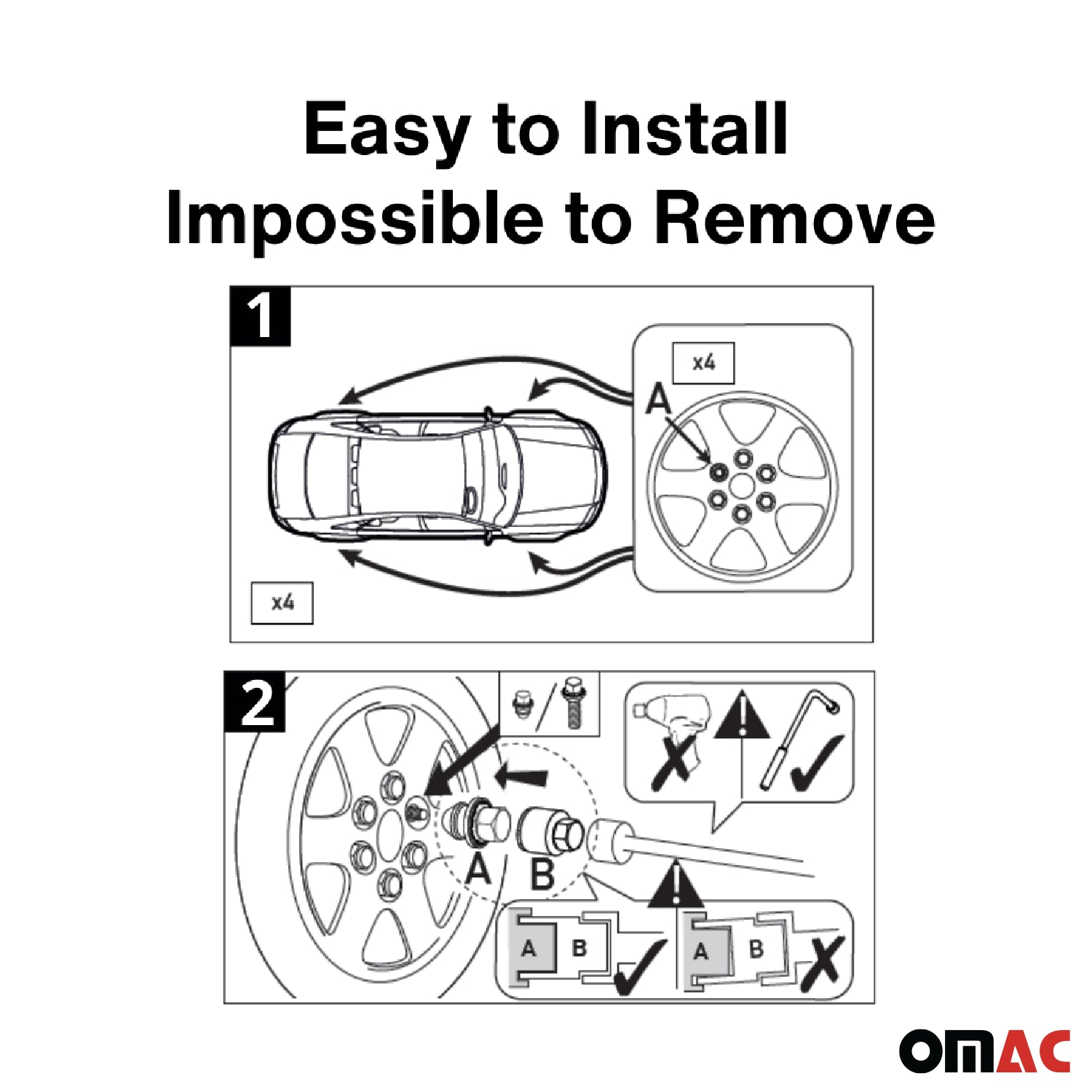 Wheel Lock Kit for Chrysler 200 2011-2014 M12X1.5 Nut Chromed 4Locks & 1Key