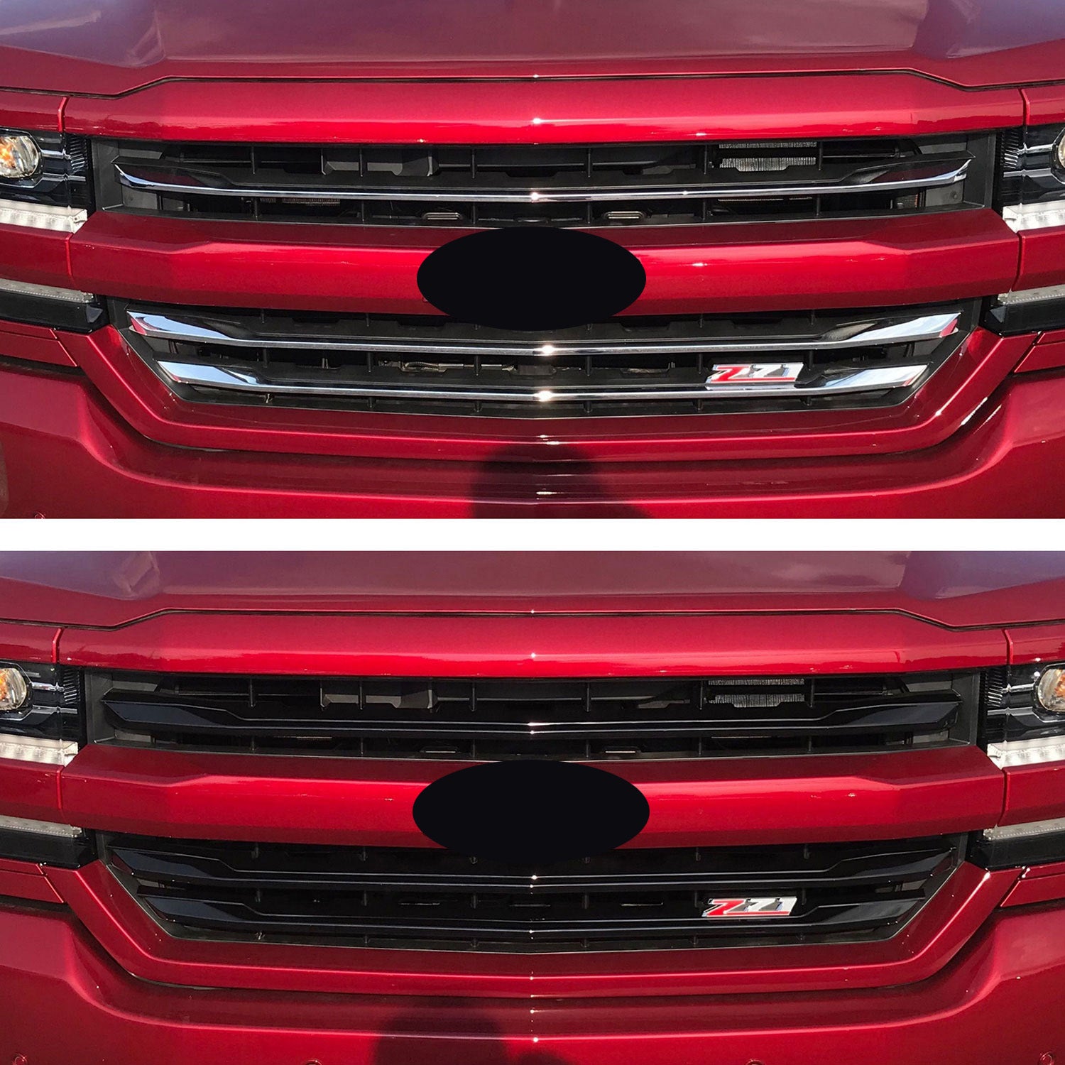 2016-2018 Chevrolet Silverado 1500 Grille Overlay Gloss Black 3Pcs ABS Plastic