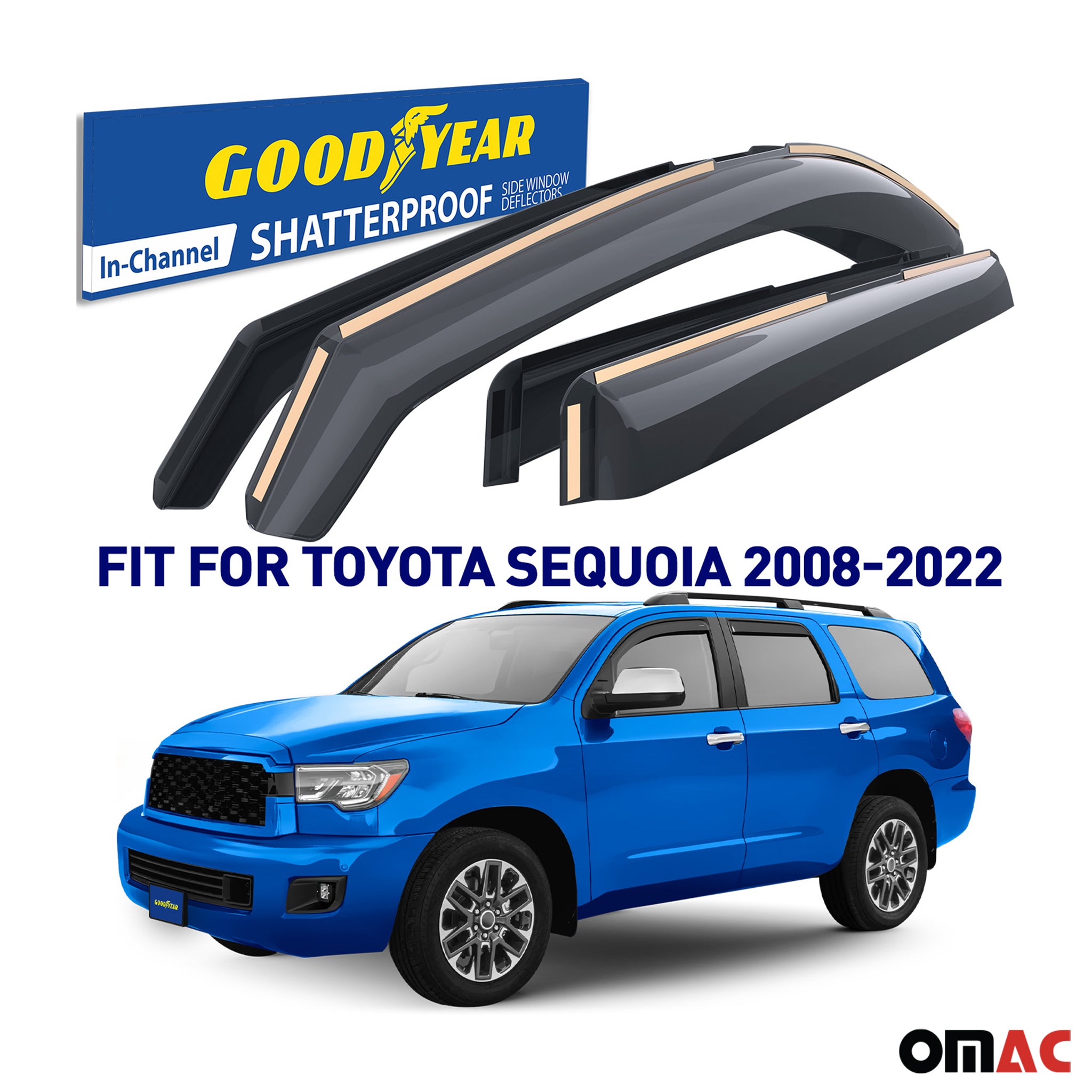 Goodyear Wind Deflectors for Toyota Sequoia 2008-2022 Shatterproof Smoke 4x