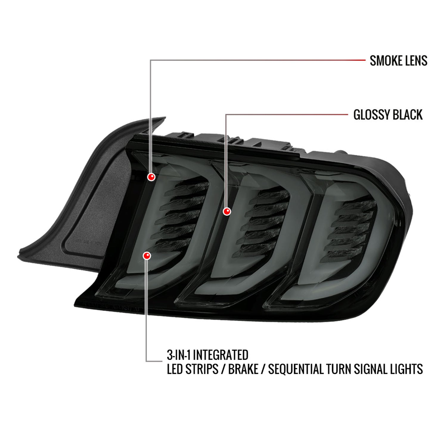 2015-2023 Ford Mustang Sequential Signal LED Tail Lights Glossy Black/Smoke