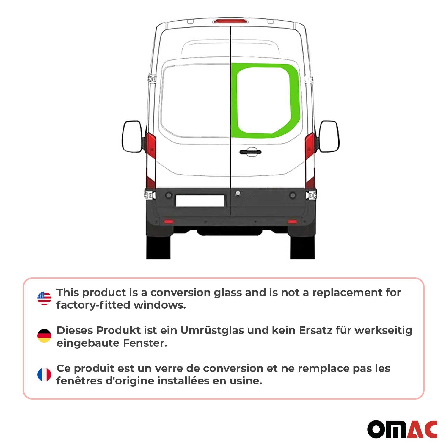 2015-2025 Ford Transit Window Glass Right Barn Door L1 L2 L3 L4 Black