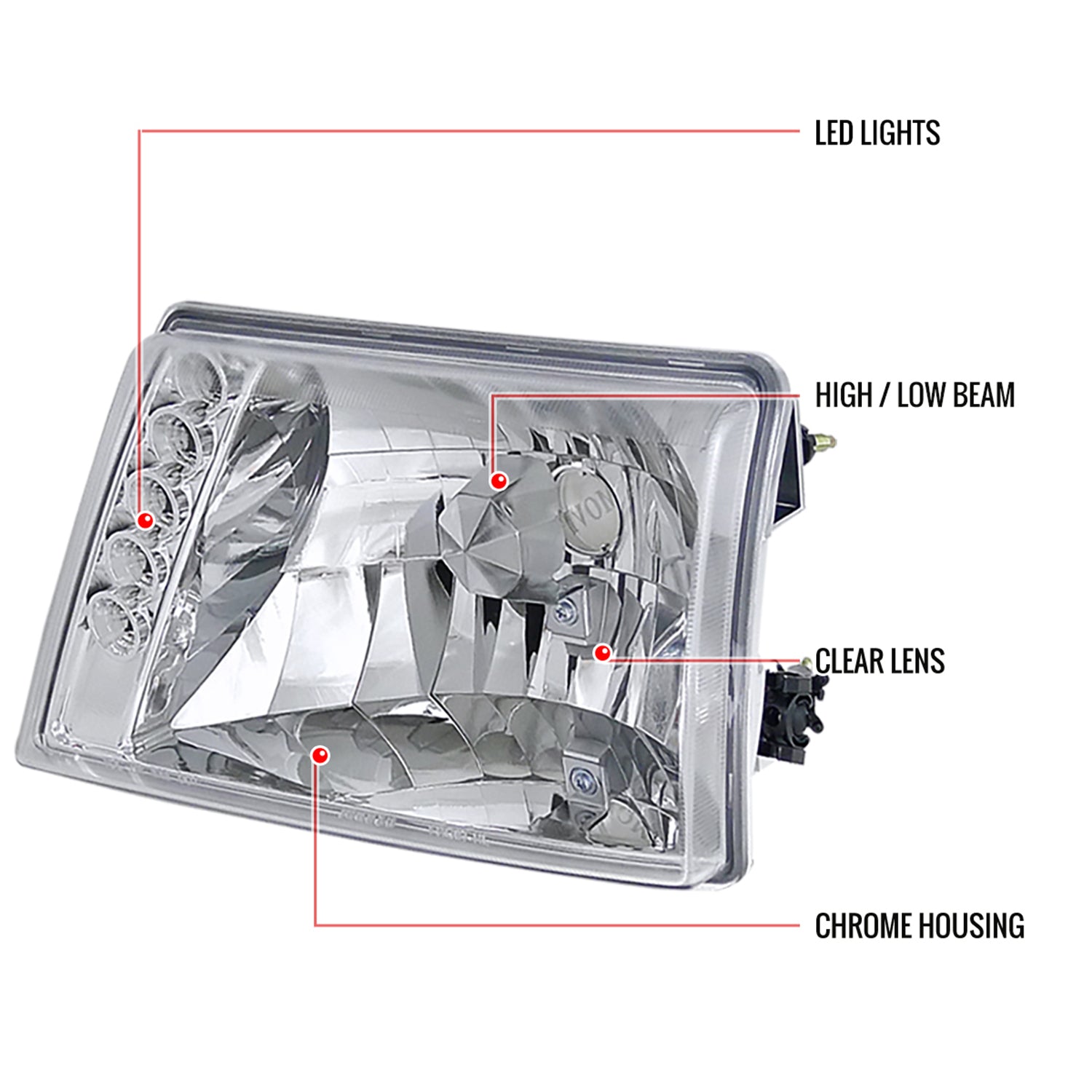 1998-2000 Ford Ranger Factory Style Headlights Chrome Housing/Clear Lens