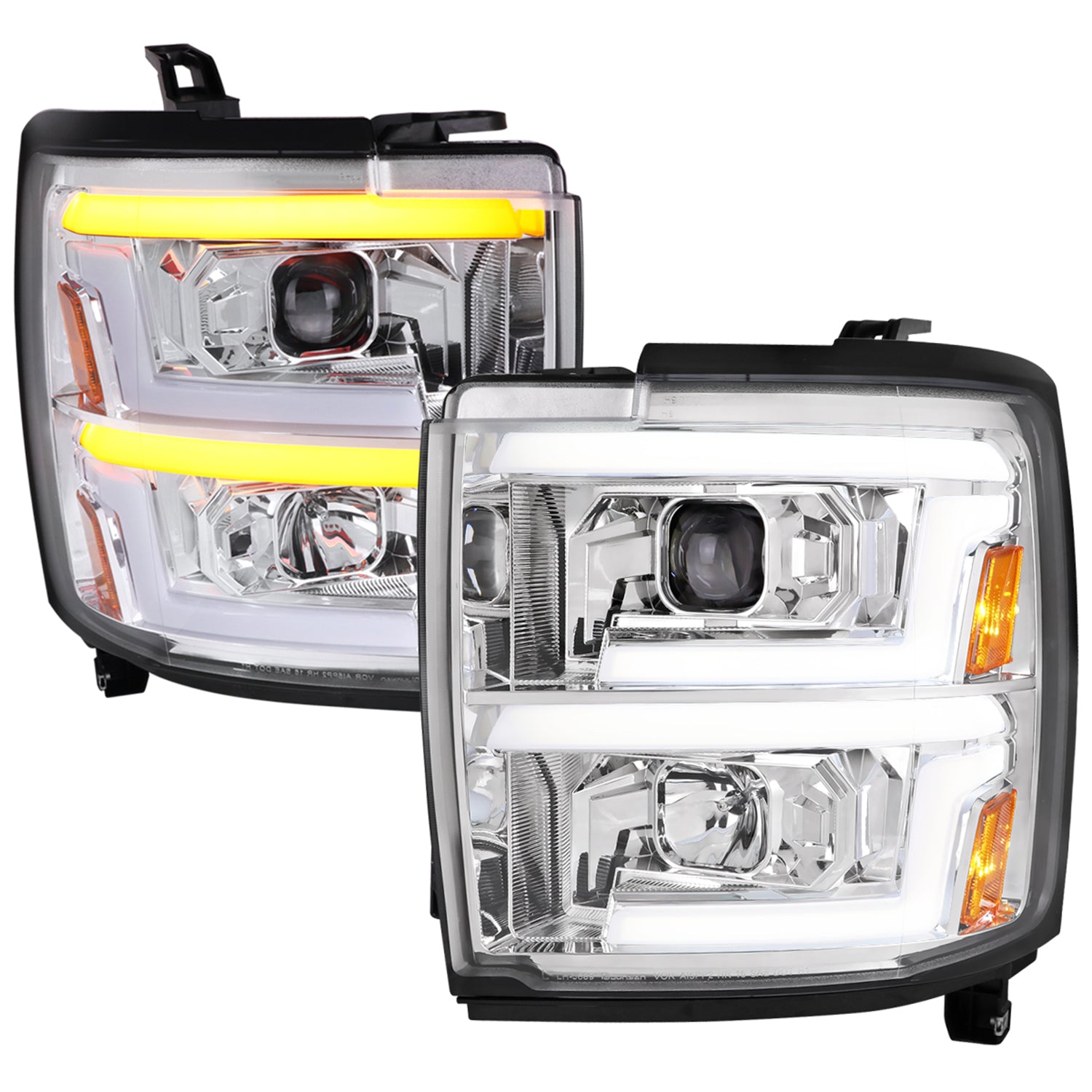 2015-2019 Chevy Silverado 2500HD/3500HD LED Signal Projector Headlights Chrome