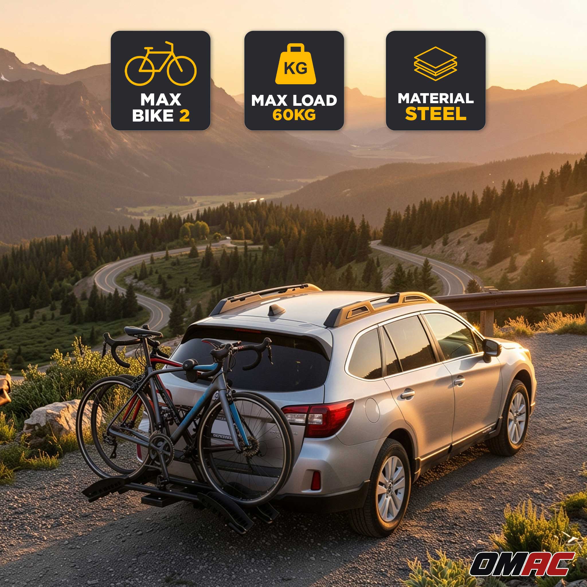 OMAC G3 Hitch Bike Rack 2 Bikes 75.0lb 2-Inch Receiver E-Bike/MTB