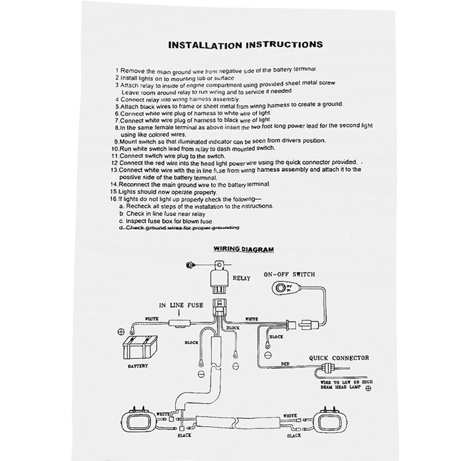Universal 16Gauge Off Road LED Work Lights Wiring Kit Dual Relay & On/Off Switch