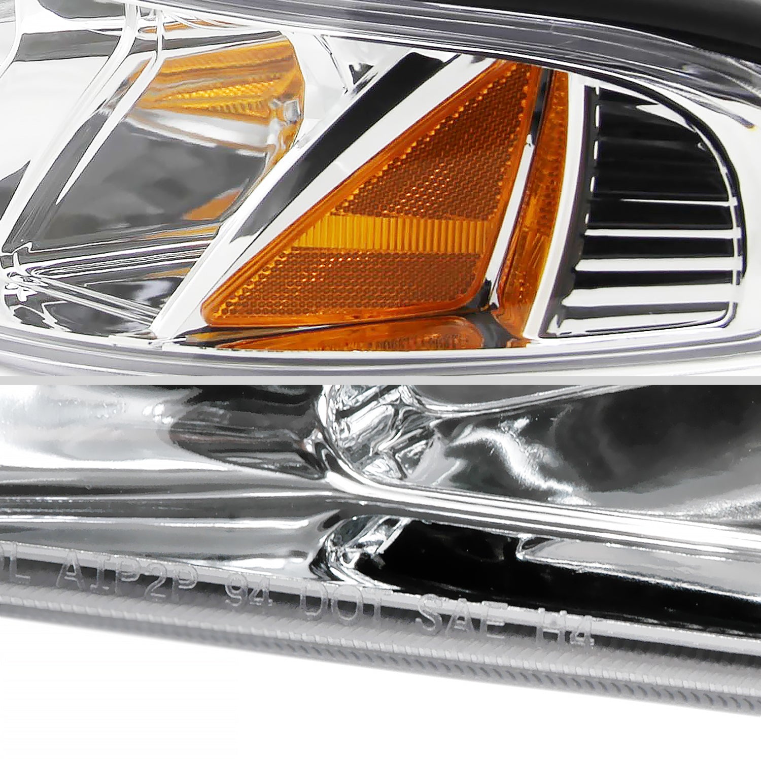 1994-1998 Ford Mustang 1PC Crystal Headlights w/Amber Reflectors Chrome/Clear