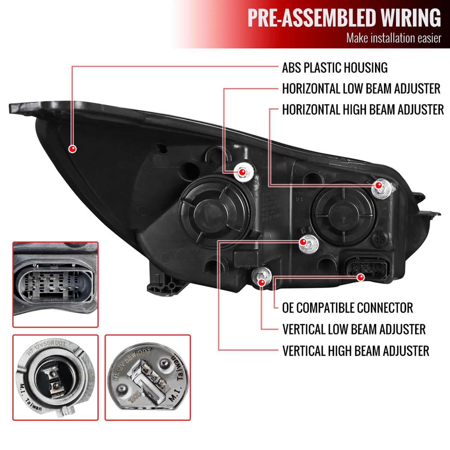 2012-2014 Ford Focus LED Bar Projector Headlights LED Turn Signal Lights Black