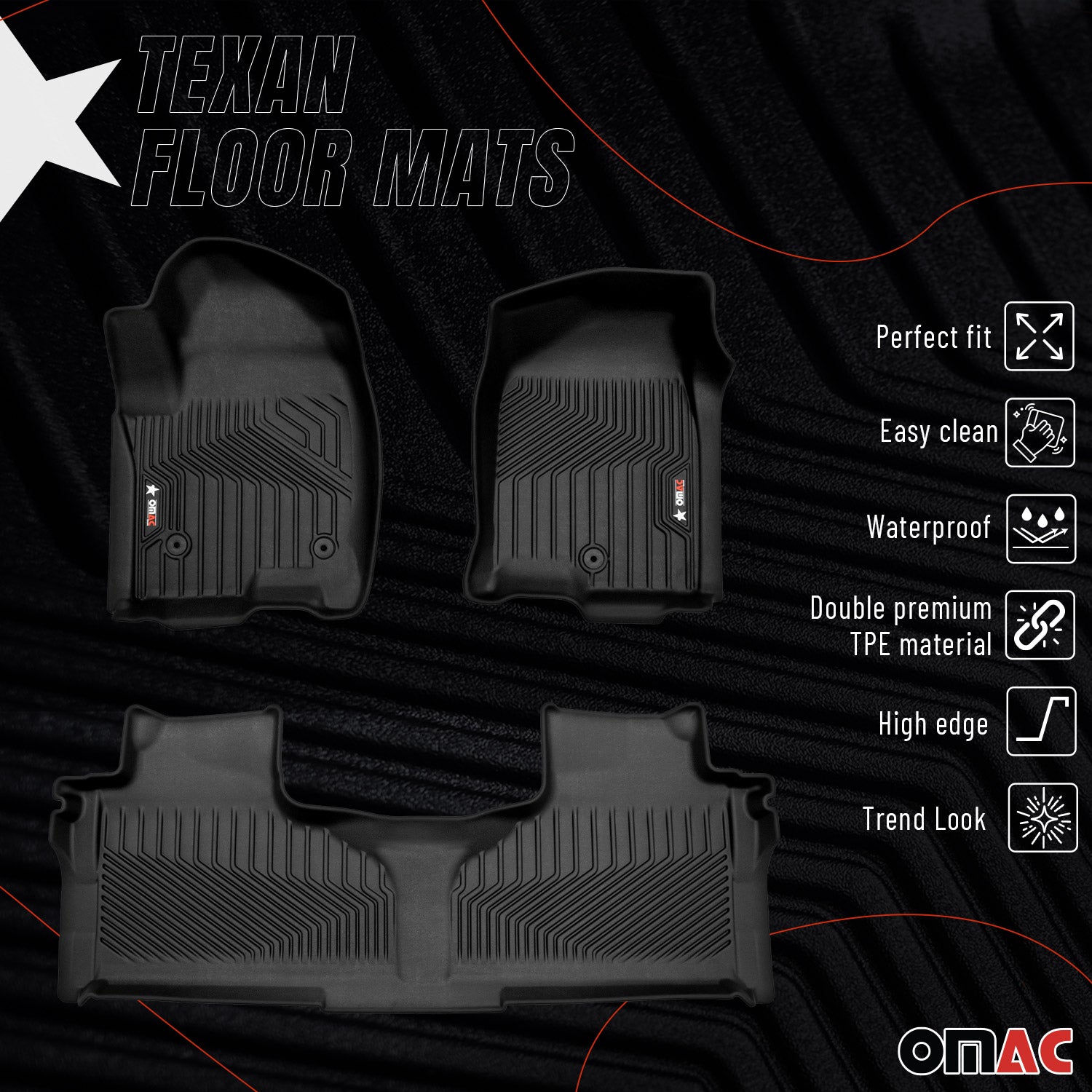 2021-2025 Cadillac Escalade Premium Floor Mats Liners First and Second Row Set Black