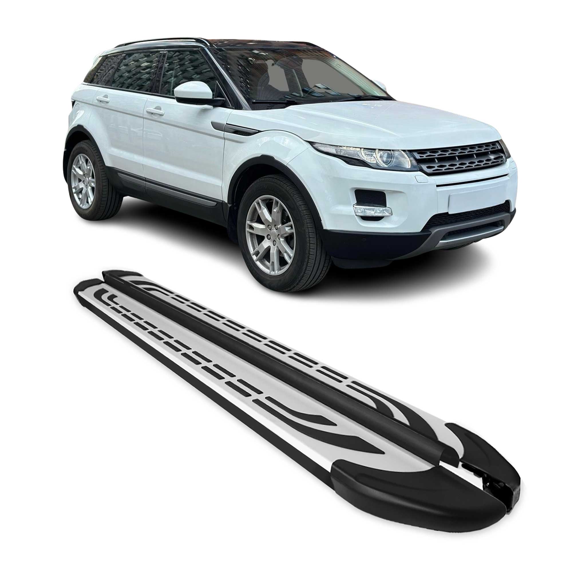 2012-2019 Land Rover Range Rover Evoque Running Boards Side Steps Silver & Black