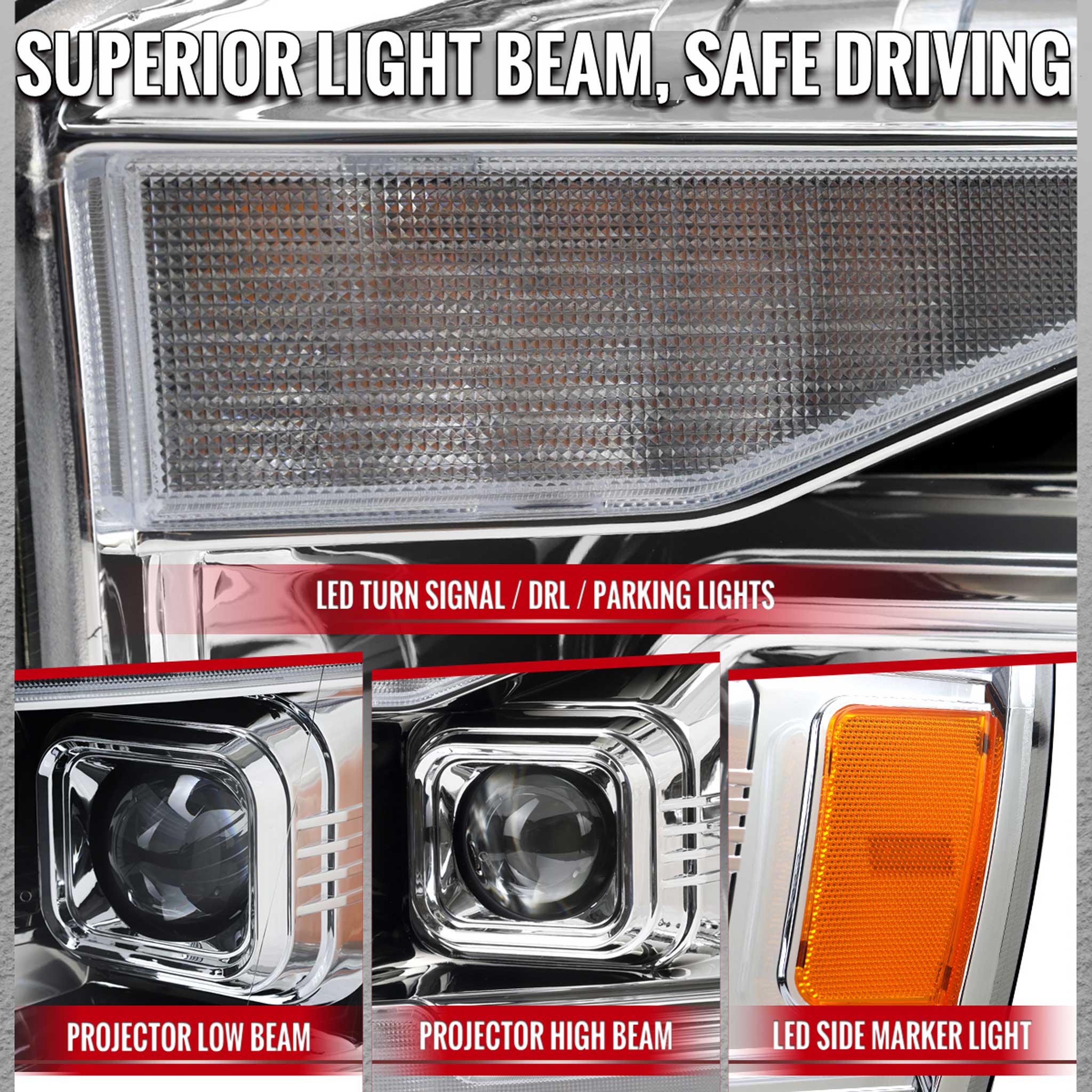 For Dodge RAM 1500 2006-08 / RAM 2500 3500 2006-09 Headlights Switchback LED Strips Turn Signals DRL Chrome Housing Lens
