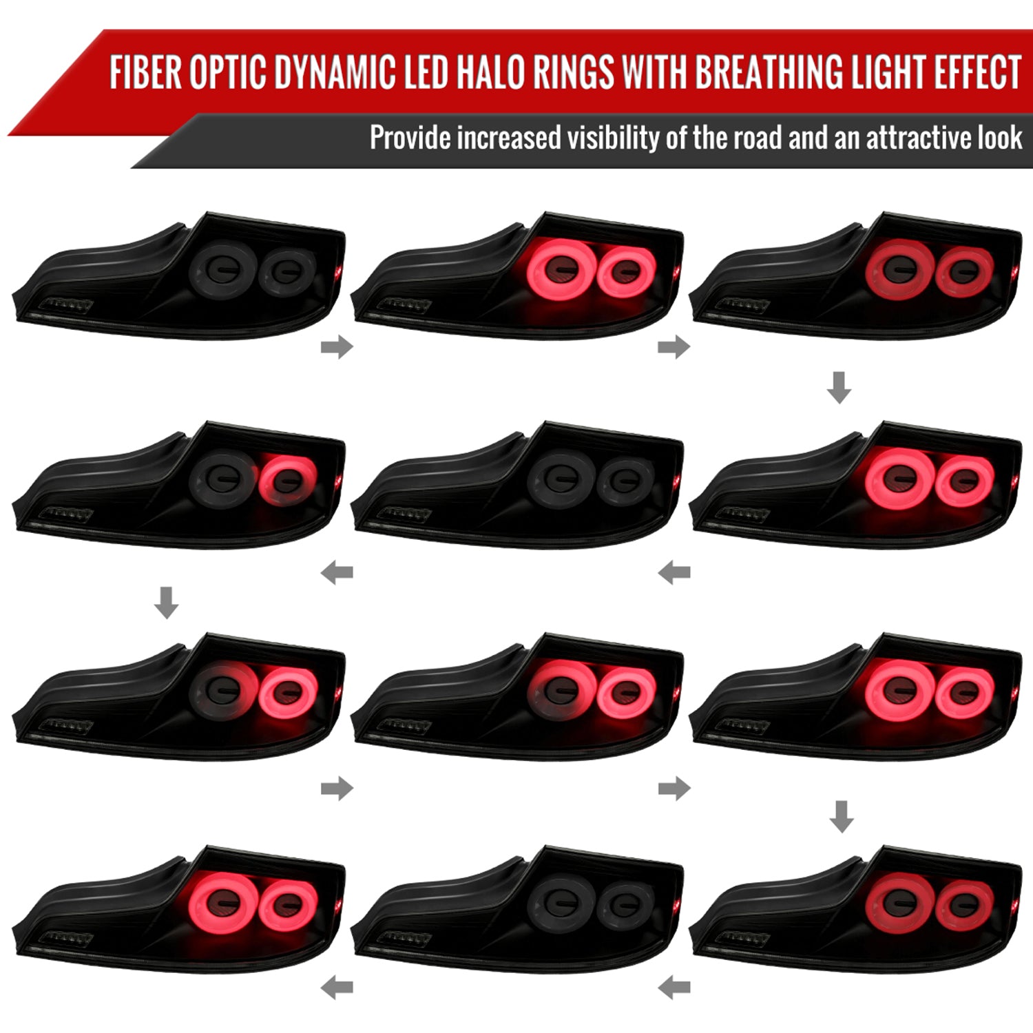 2003-2007 Infiniti G35 Coupe White LED Halo Signal Tail Light Matt Black/Smoke