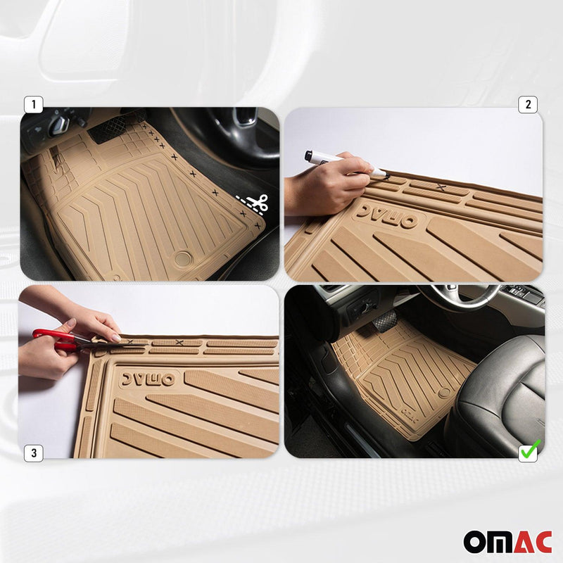 Floor Mats Liner Set All-Weather 3-Row Car Front Rear Semi-Custom fit 6+2Pcs Tan