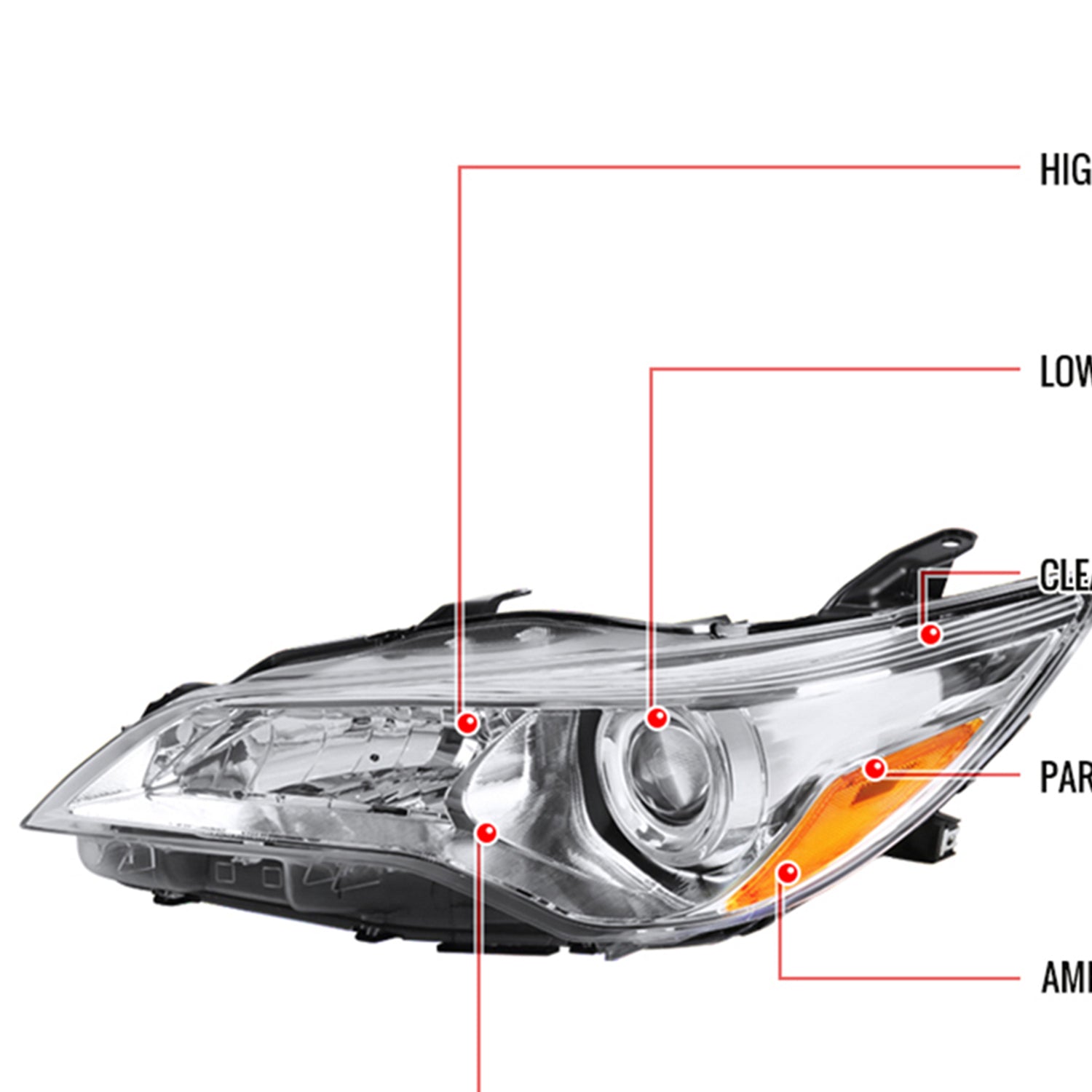 2015-2017 Toyota Camry Projector Headlights w/ Amber Reflectors Chrome/Clear