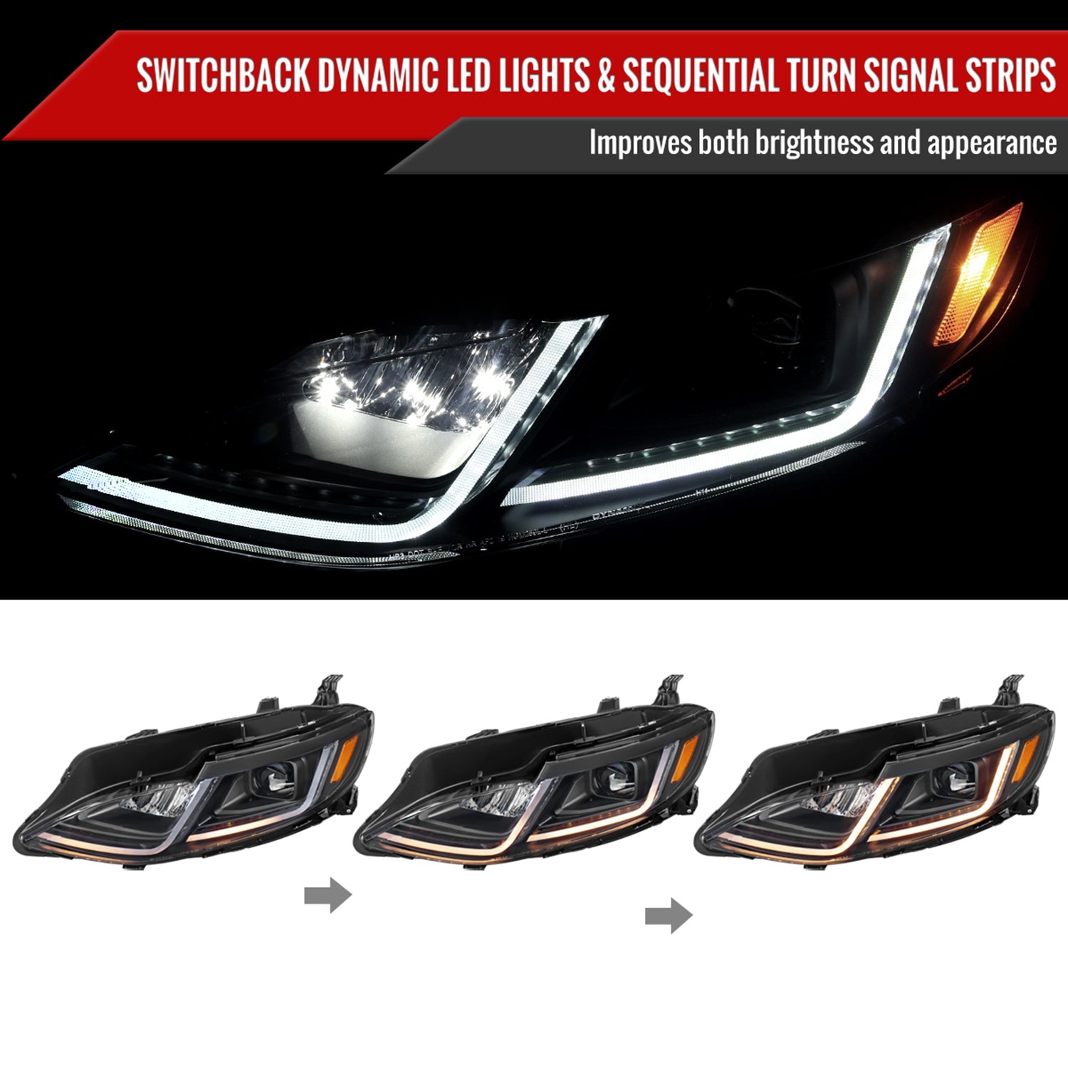 2019-2024 Chevy Malibu Sequential LED Turn Signal Projector Headlights Black