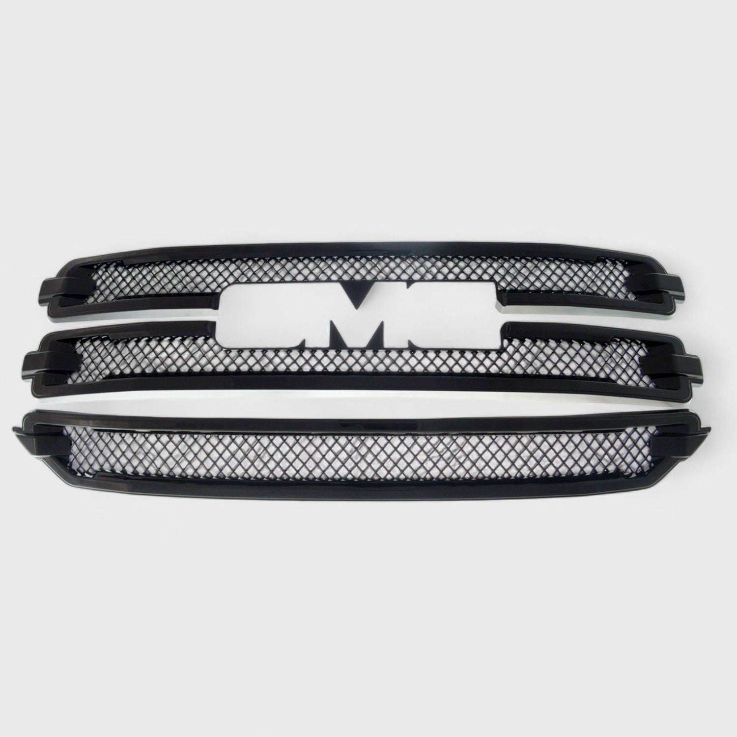 2016-2018 GMC Sierra 1500 Grille Overlay Gloss Black 3Pcs ABS Plastic