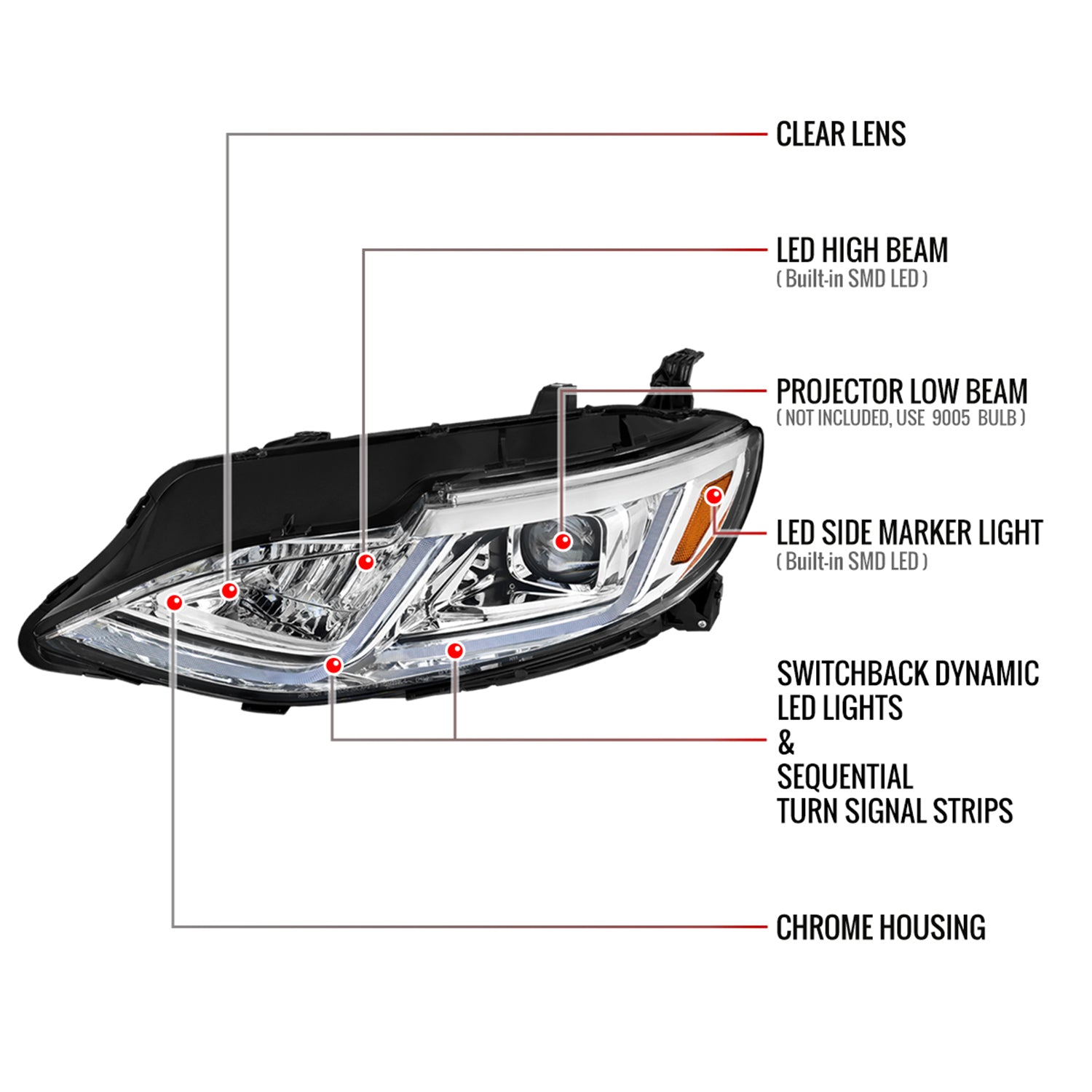 2019-2024 Chevy Malibu Sequential LED Turn Signal Projector Headlights Chrome