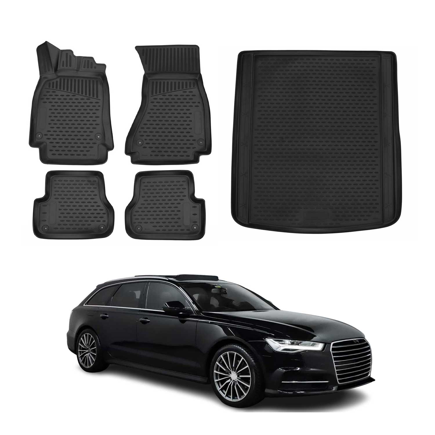2013-2016 Audi A6 Avant Allroad Floor Mats & Cargo Liner Full Set All Weather Black