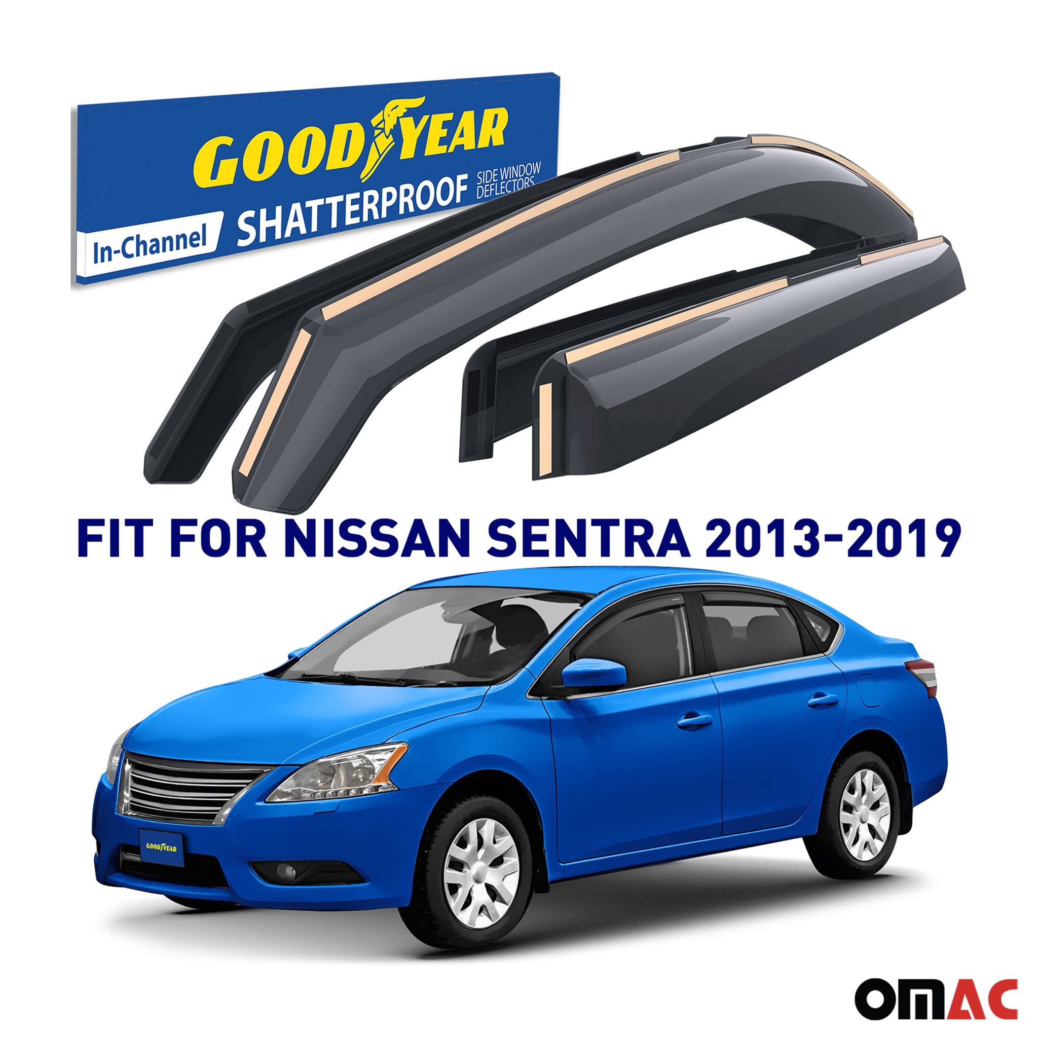 Goodyear Wind Deflectors for Nissan Sentra 2013-2019 In-channel Premium Smoke 4x