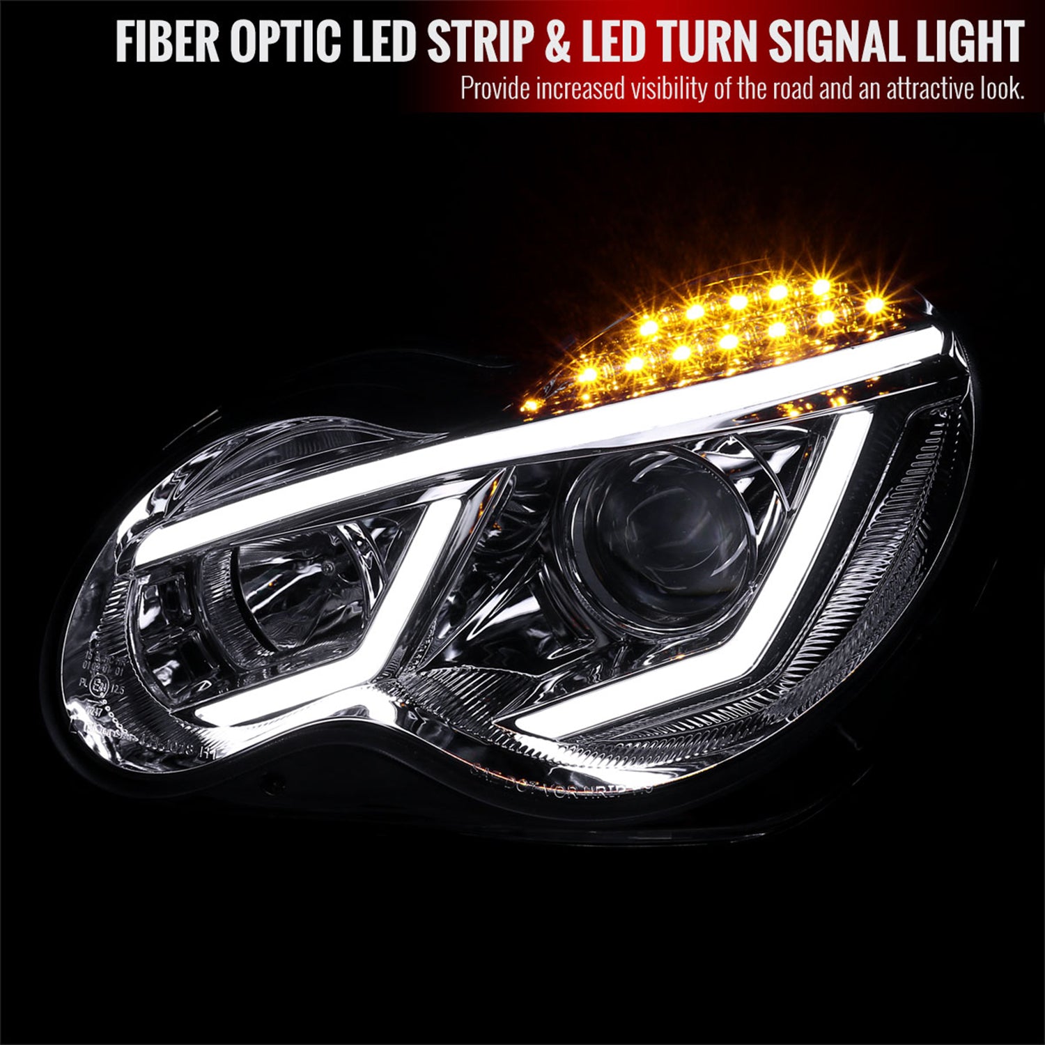 2001-2007 Mercedes W203 C Class Headlights LED Light Bar&LED Signal Chrome