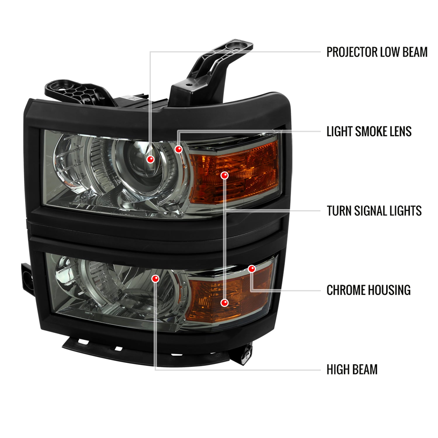 2014-2015 Chevy Silverado 1500 Projector Headlights Trim Black/Light Smoke