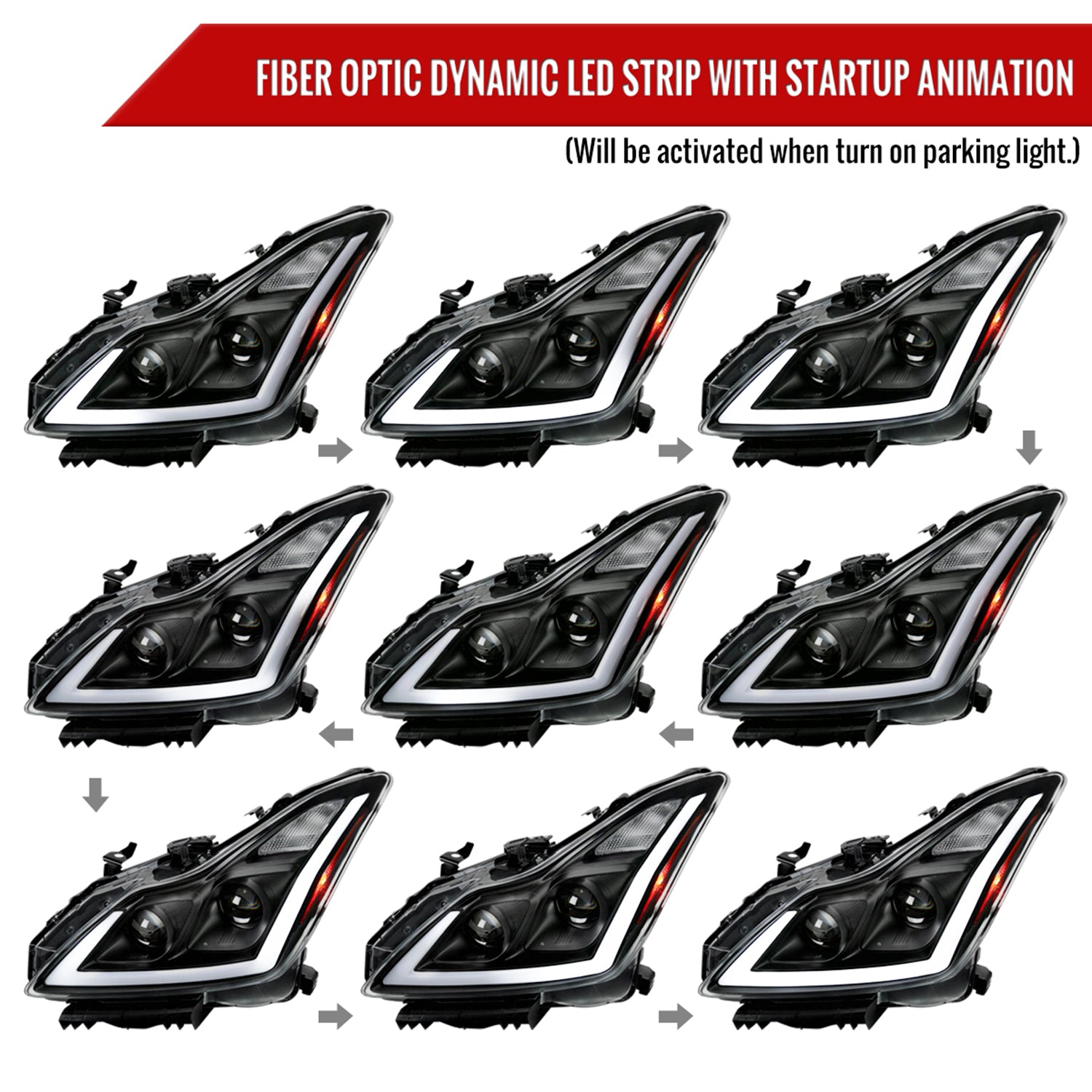 2008-2013 Infiniti G37/14-2015 Q60 Coupe/Convertible LED Signal Headlights Black