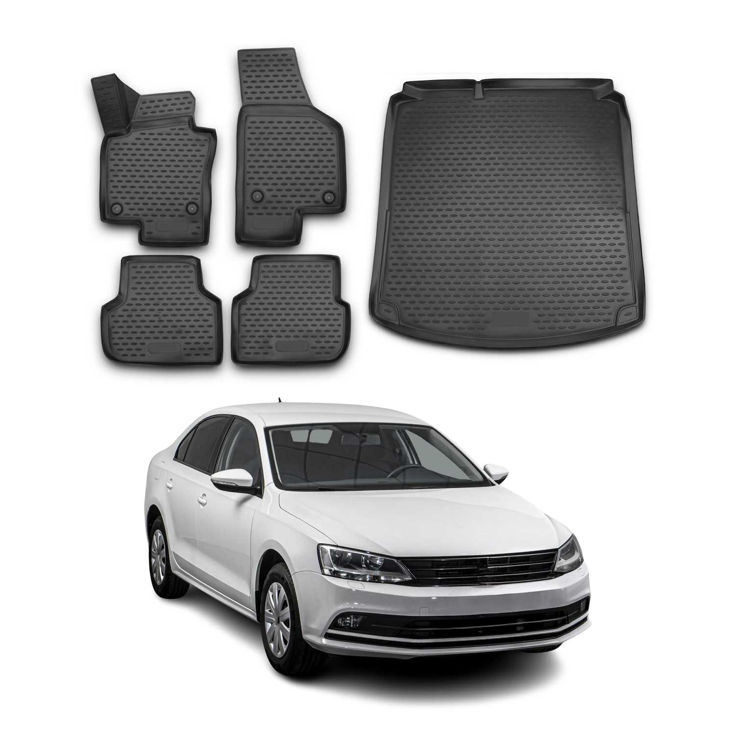 2011-2018 VW Jetta A6 Hybrid Floor Mats & Cargo Liner Full Set All Weather Black
