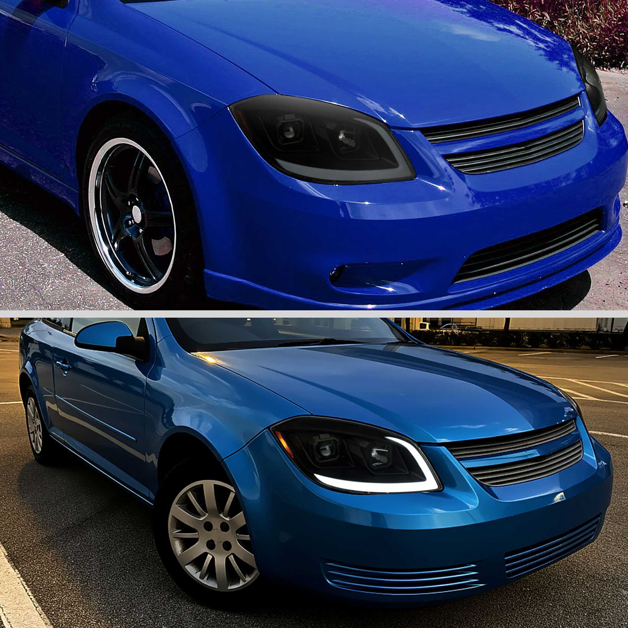 For Chevrolet Cobalt / Pontiac G5 2005-2010 Headlights Switchback LED Turn Signal DRL Light Strip Black Housing Smoked Lens