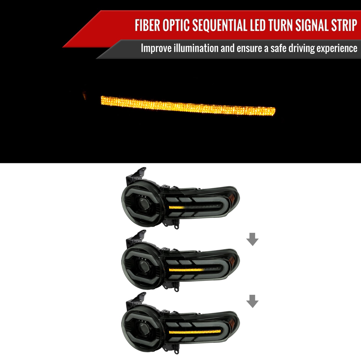 2007-2014 Toyota FJ Cruiser Signal Animated LED Bar Projector Headlights Smoke