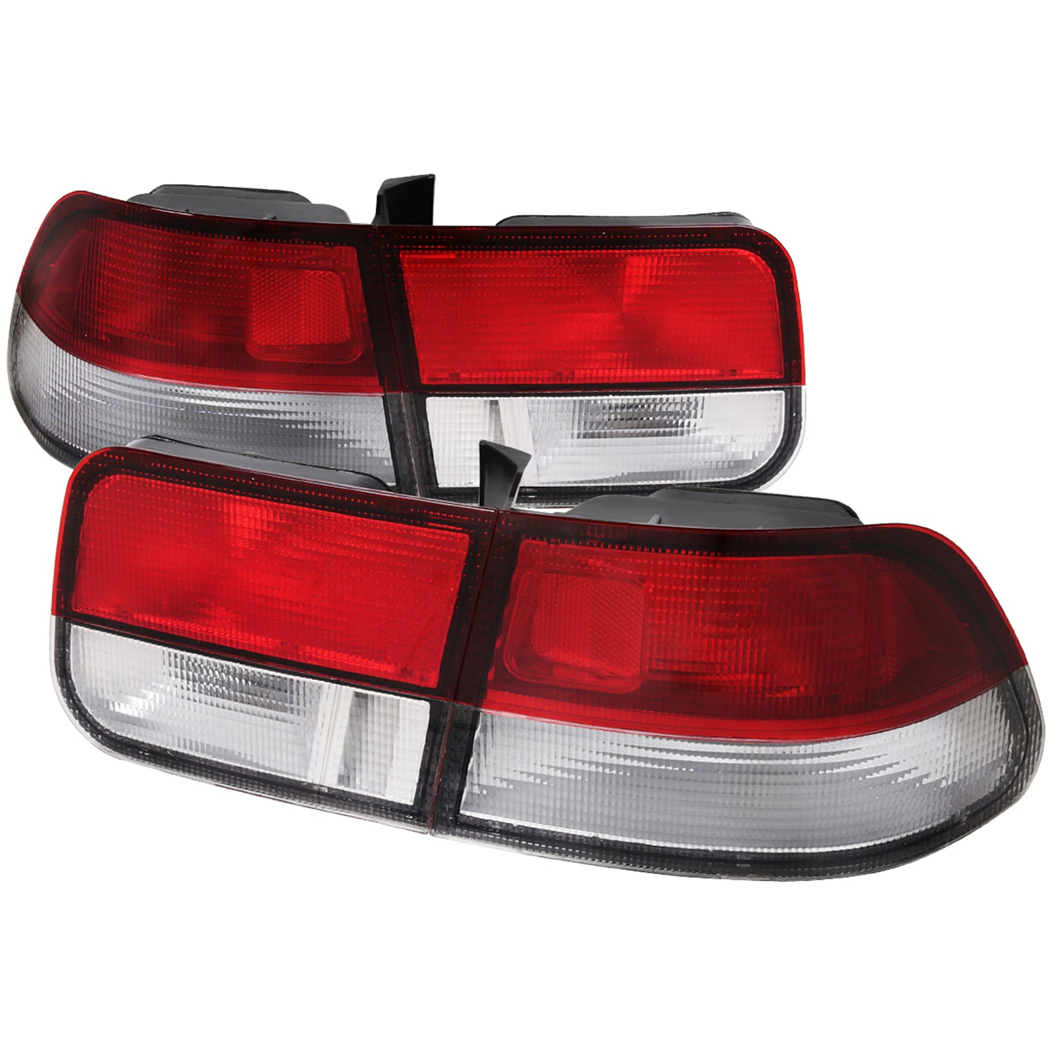 1996-2000 Honda Civic Coupe Tail Lights Chrome Housing/Red Clear Lens