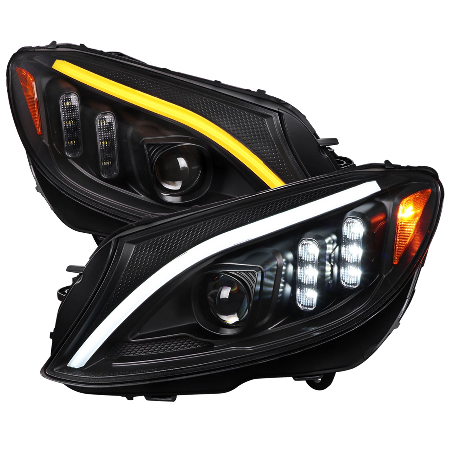 2015-2018 Mercedes-Benz C-Class W205 Turn Signal Projector Headlights Black