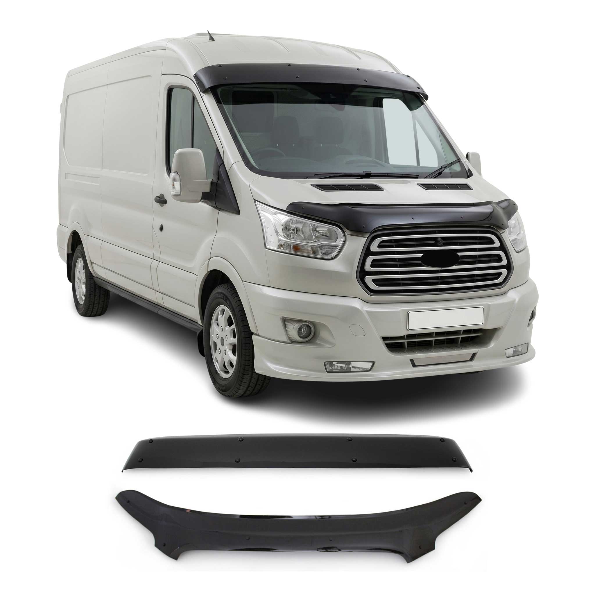 2015-2026 Ford Transit Windshield Sun Visor & Bug Shield Hood Deflector Kit 2Pcs Smoke