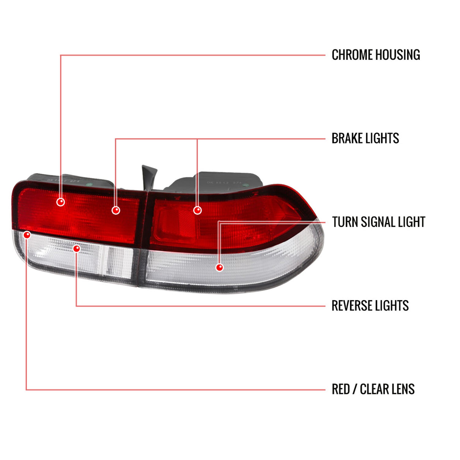 1996-2000 Honda Civic Coupe Tail Lights Chrome Housing/Red Clear Lens