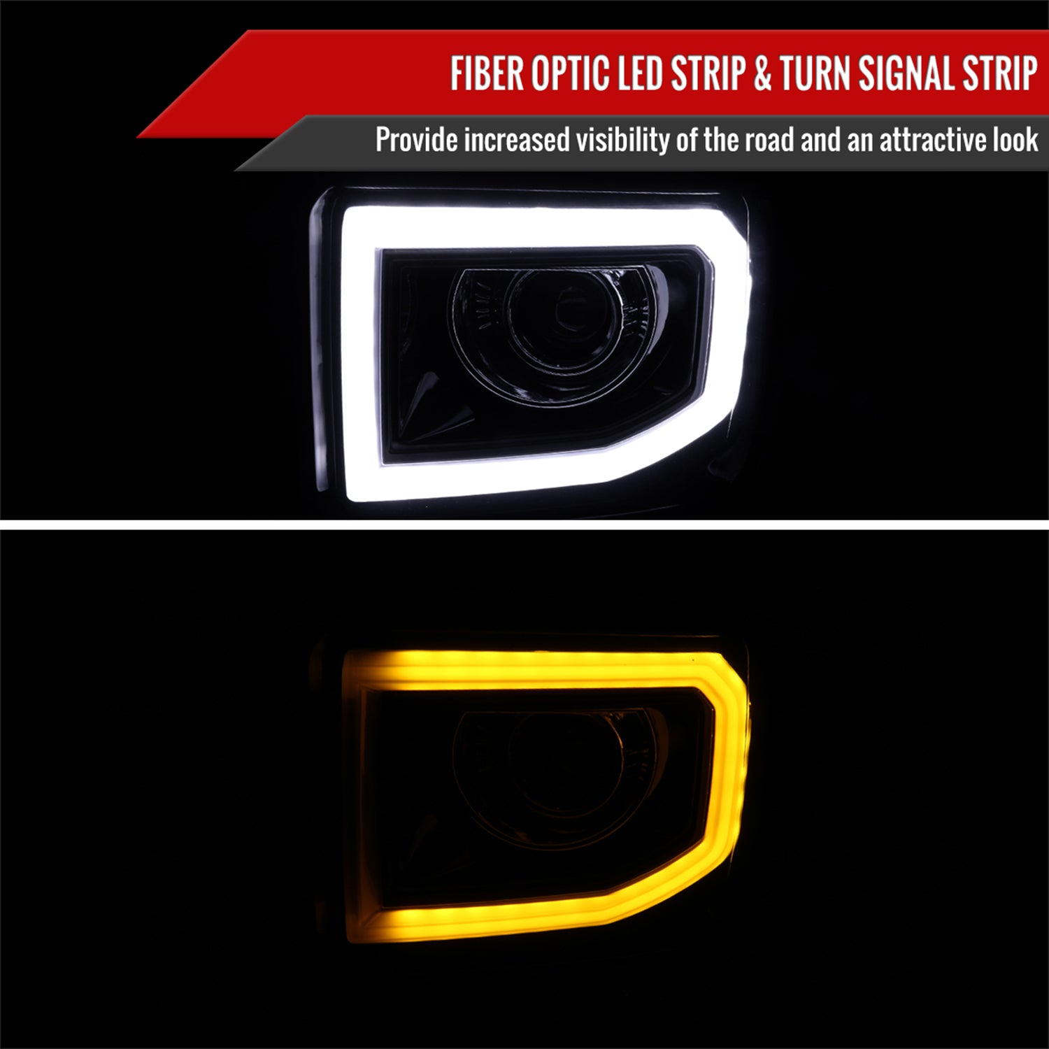 2014-2019 GMC Sierra 1500/2500/3500 LED Bar Headlights LED Signal Lights Black