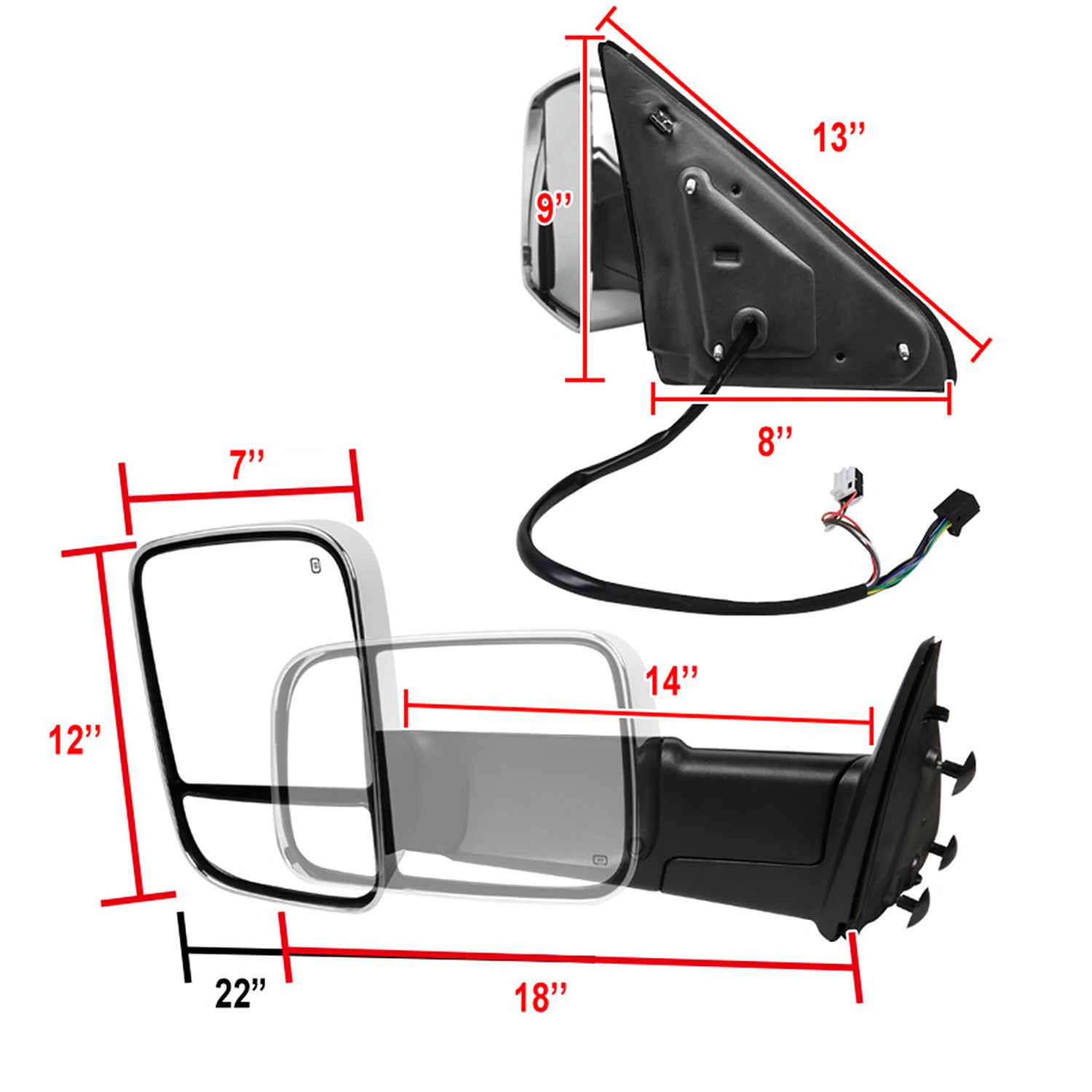 2009-2012 Dodge RAM 1500 Foldable Heated & Manual Chrome Towing Mirrors Clear