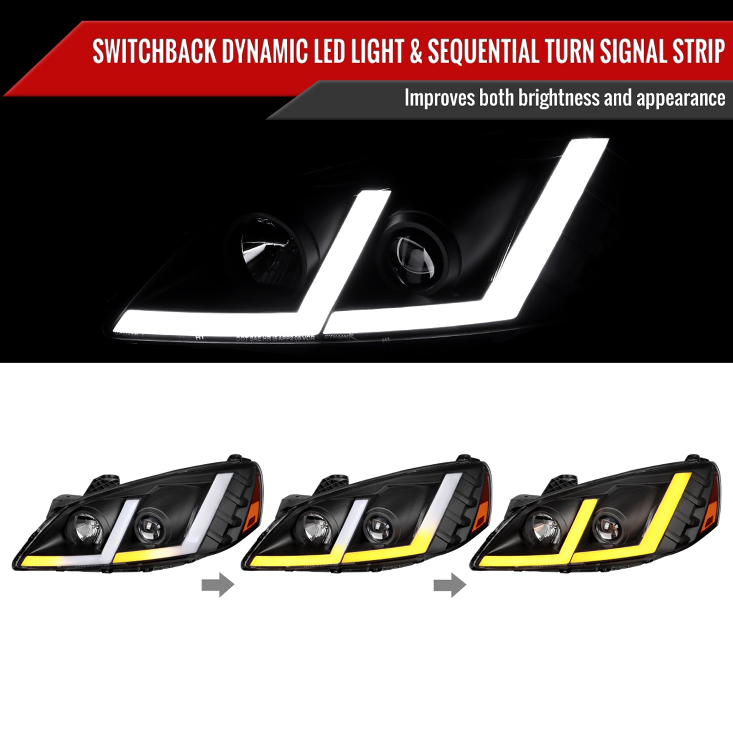 2005-2010 Pontiac G6 Projector Factory Headlight LED Bar Turn Signal Black