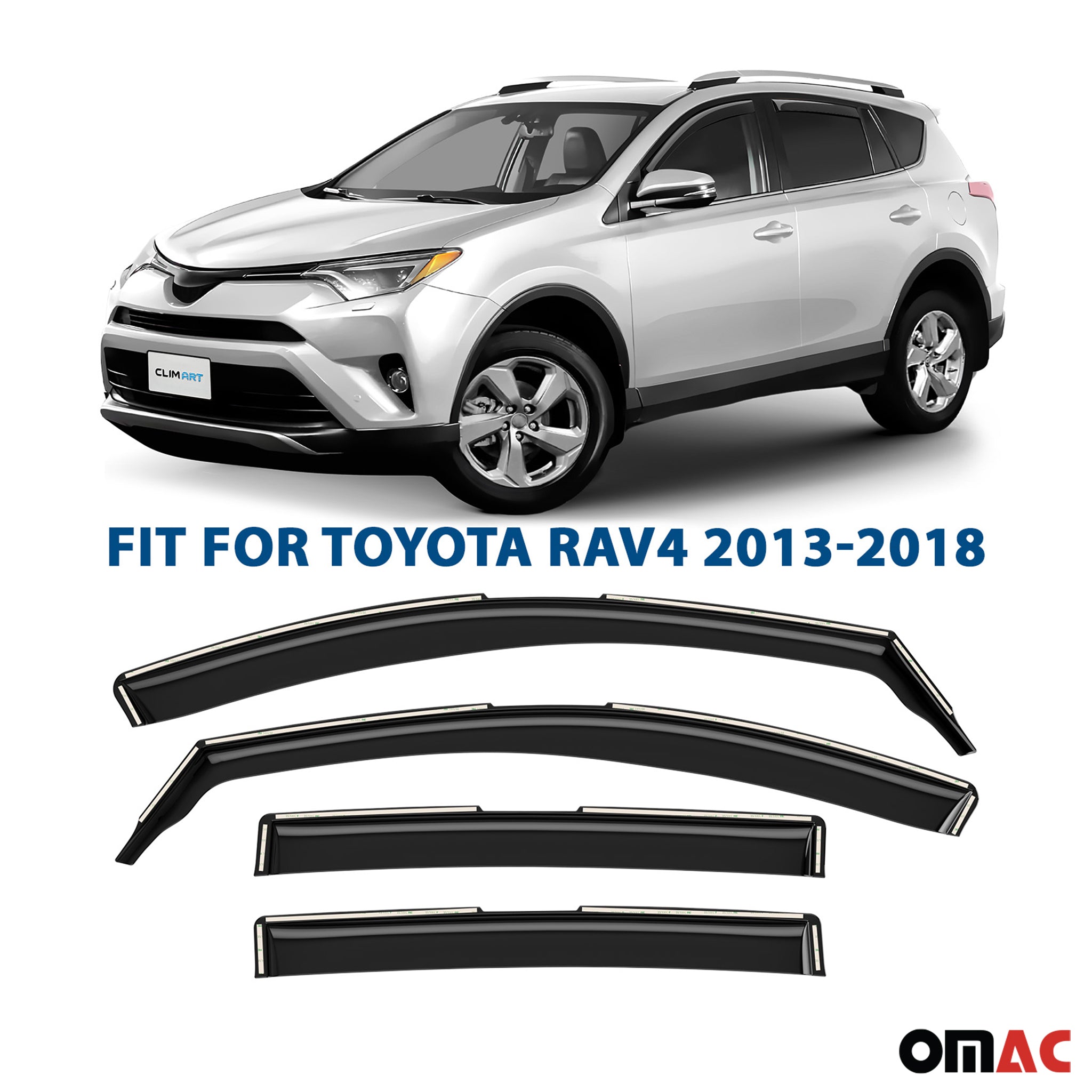 Clim Art Wind Deflectors for Toyota RAV4 2013-2018 Shatterproof Dark Smoke 4 Pcs
