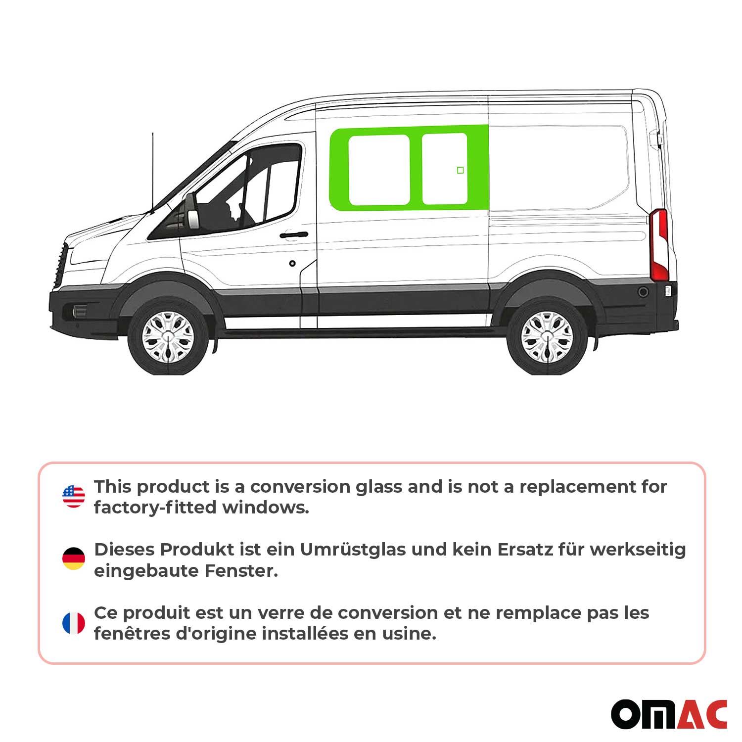 2015-2026 Ford Transit L2 L3 L4 Sliding Window Glass Front Left Side