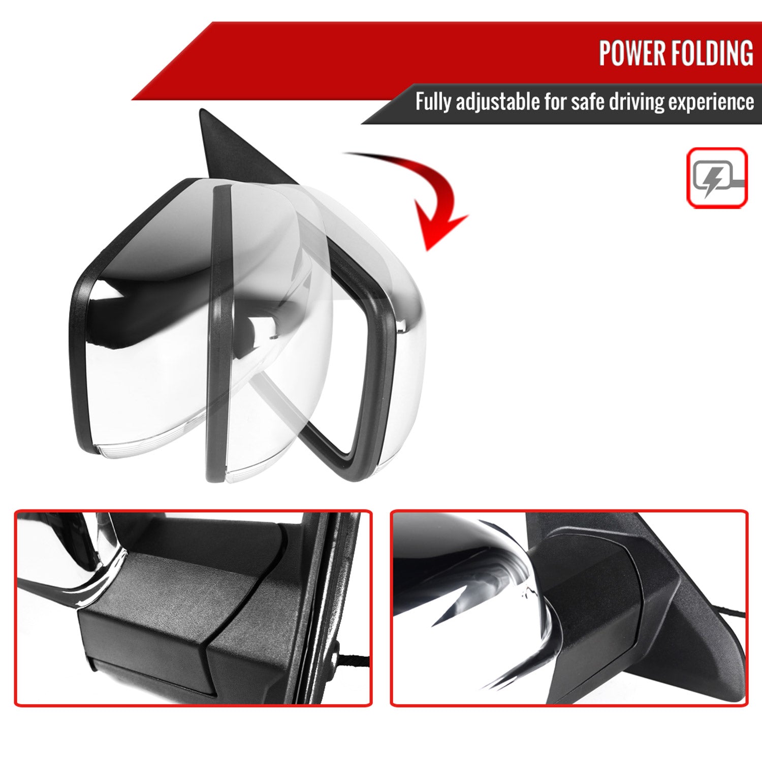 2013-2019 Dodge RAM Chrome Auto-Fold&Heated Side Mirror Turn Signal Passenger