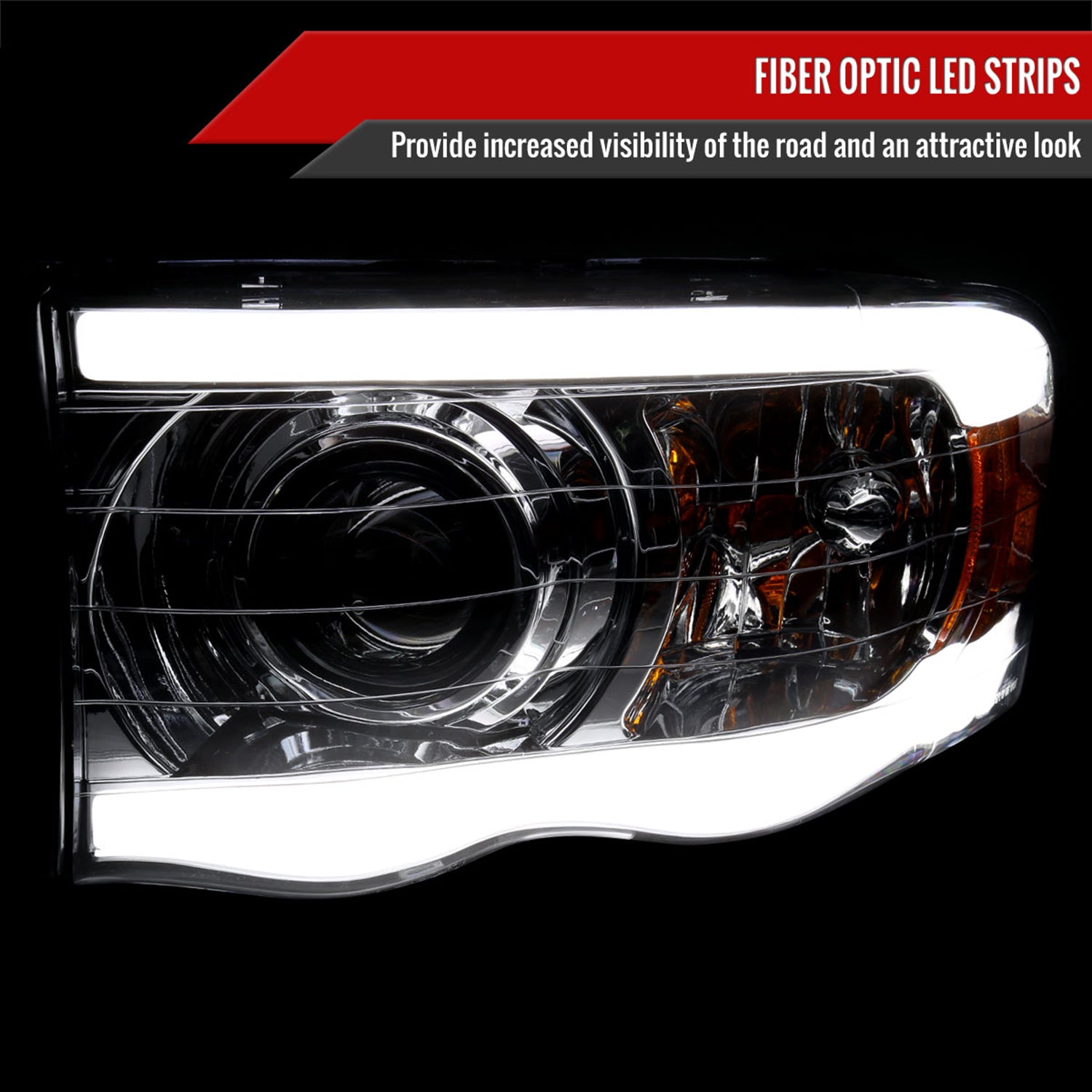 2002-2005 Dodge Ram 1500 / 2500 / 3500 LED Tube Headlights Chrome