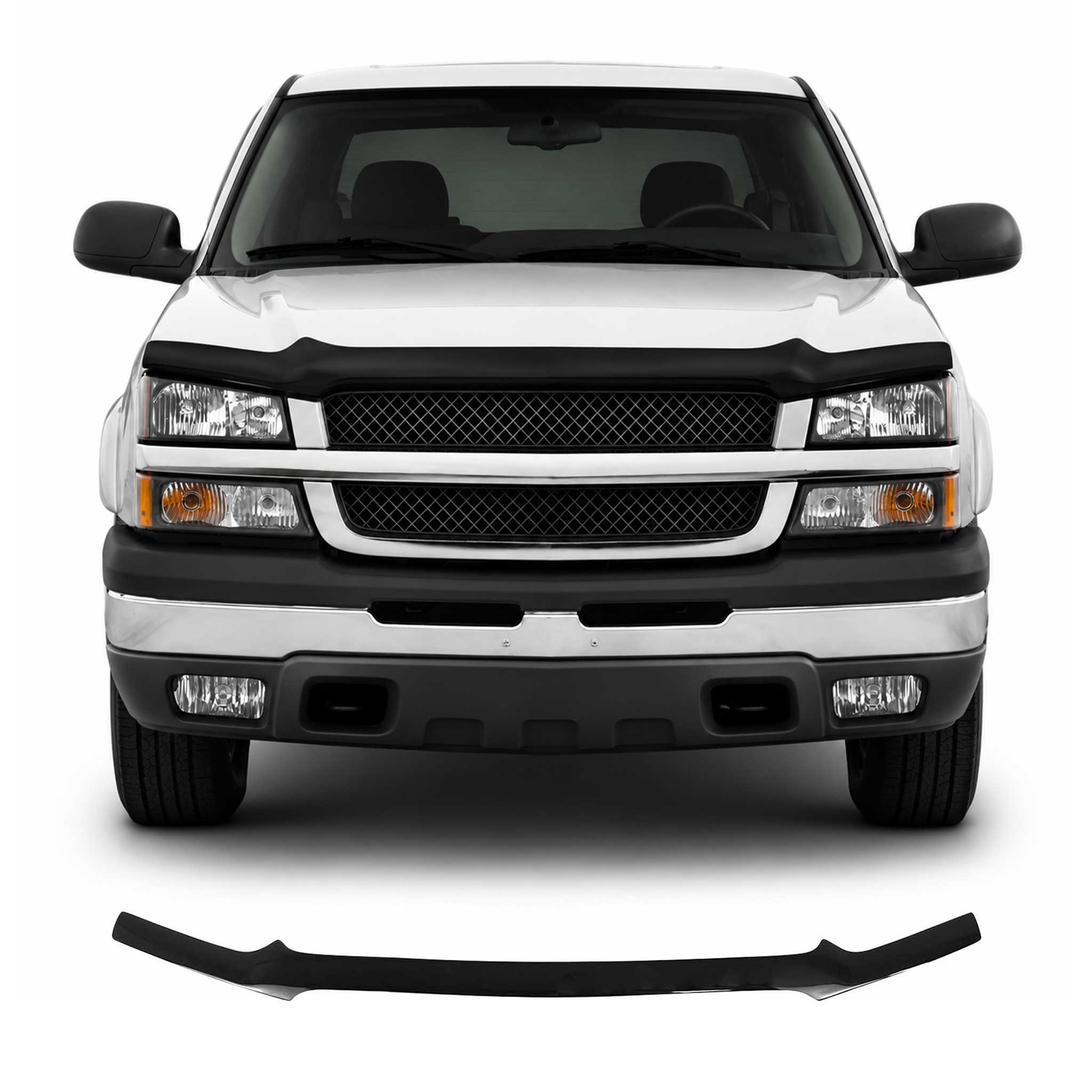 2003-2005 Chevrolet Silverado 1500 Front Bug Shield Hood Deflector 1 Pc Smoke Stick Install