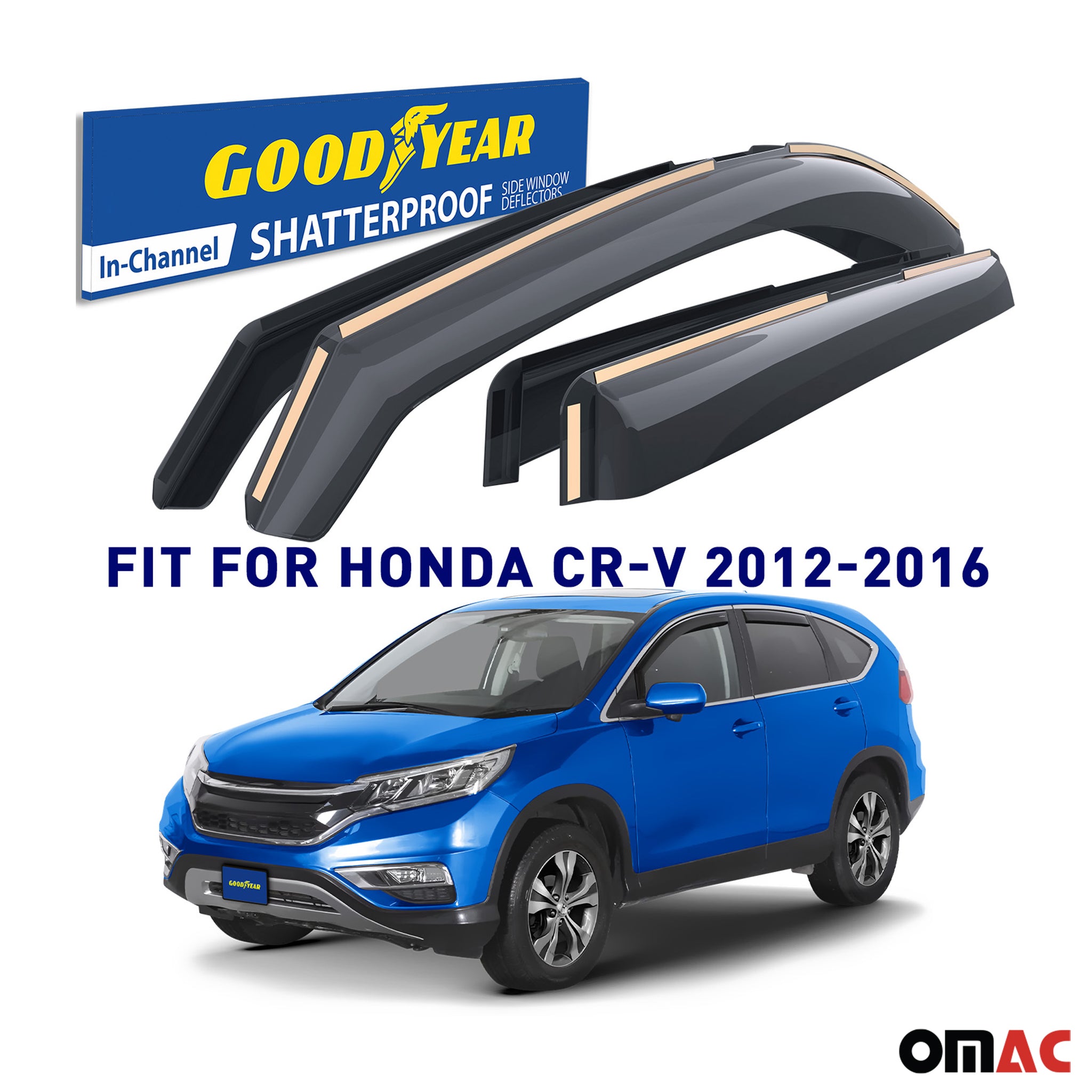 Goodyear Wind Deflectors for Honda CR-V (CRV) 2012-2016 In-channel Smoke 4 pcs