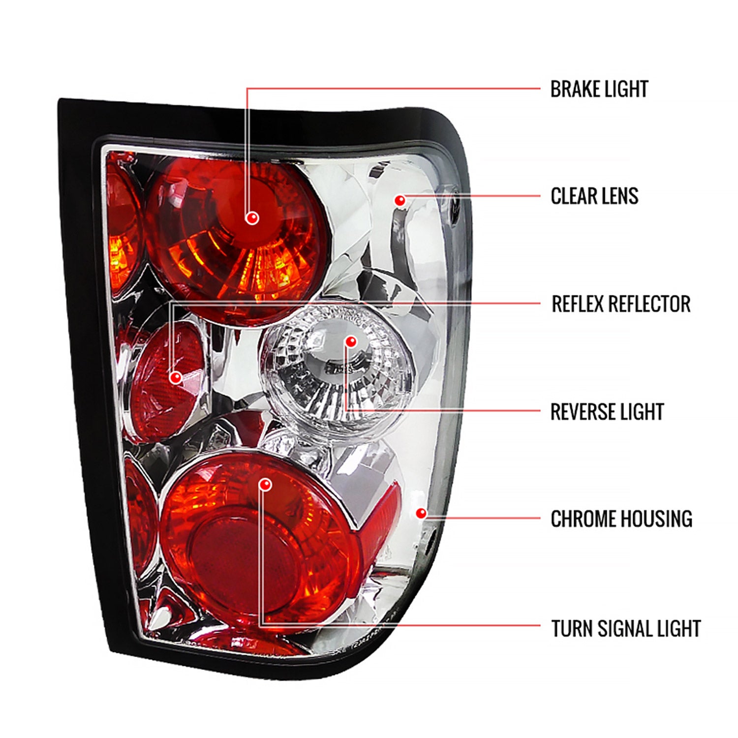 1993-1997 Ford Ranger Tail Lights Chrome Housing/Clear Lens