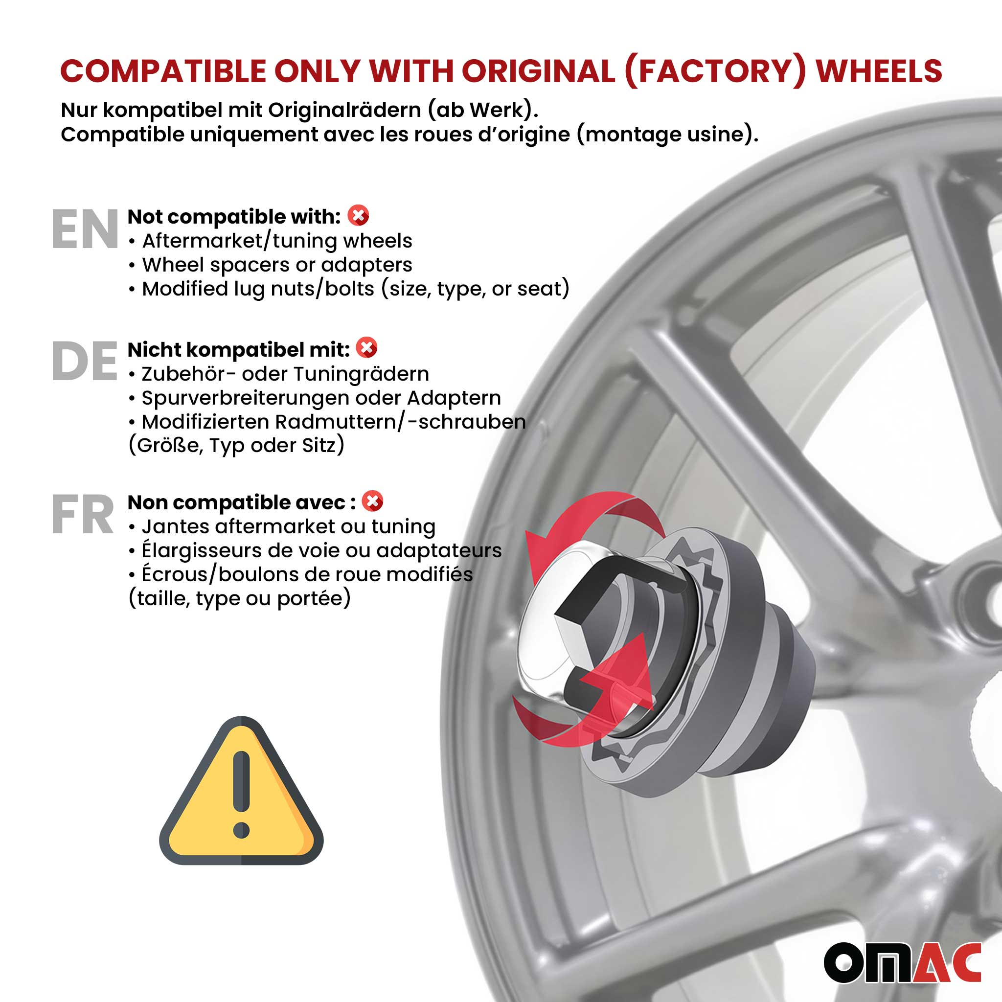 Wheel Lock Kit for Honda Odyssey 1995-2009 M12X1.5 Nut Chrome 4Locks & 1Key
