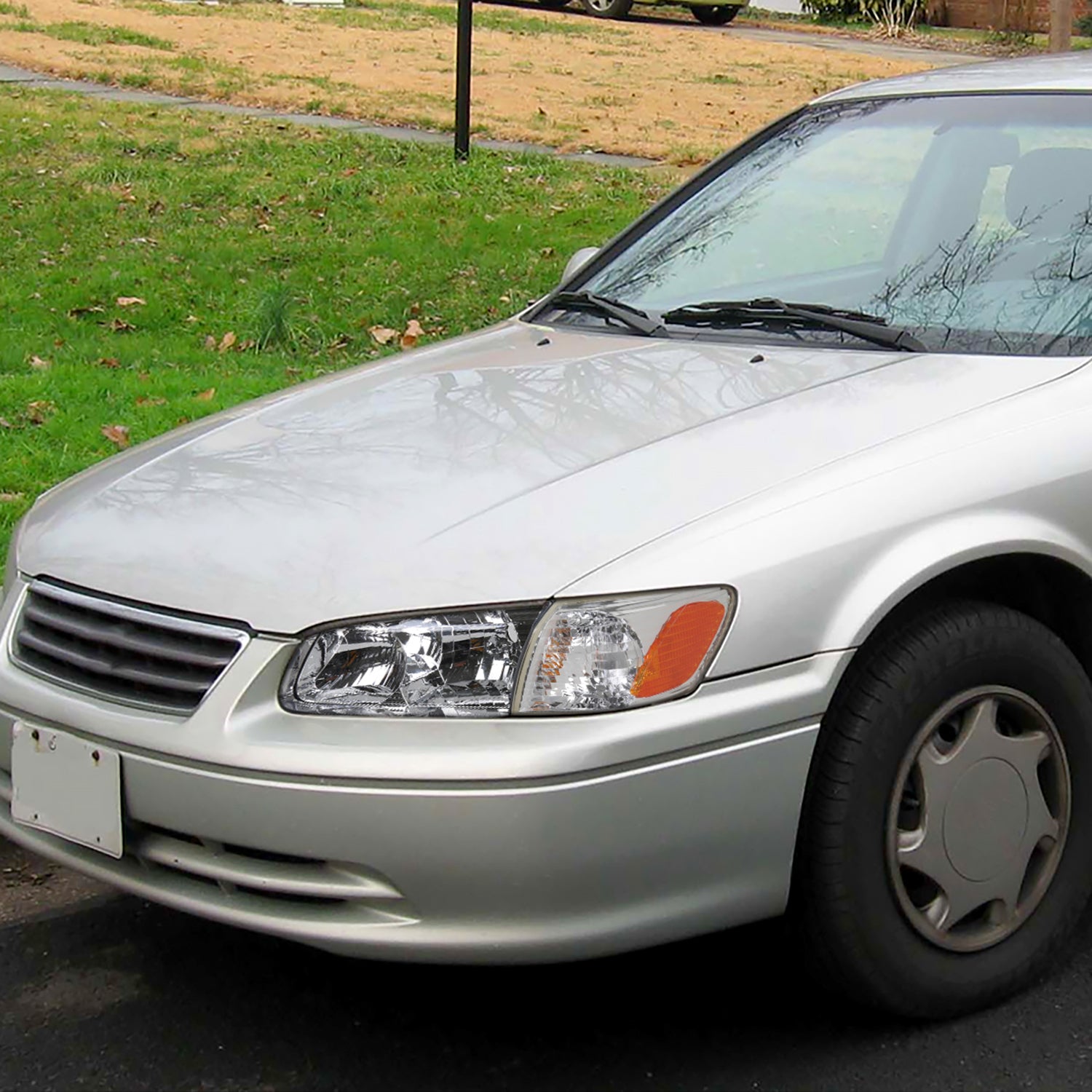 2000-2001 Toyota Camry Factory Headlights w/Amber Reflectors Chrome/Clear