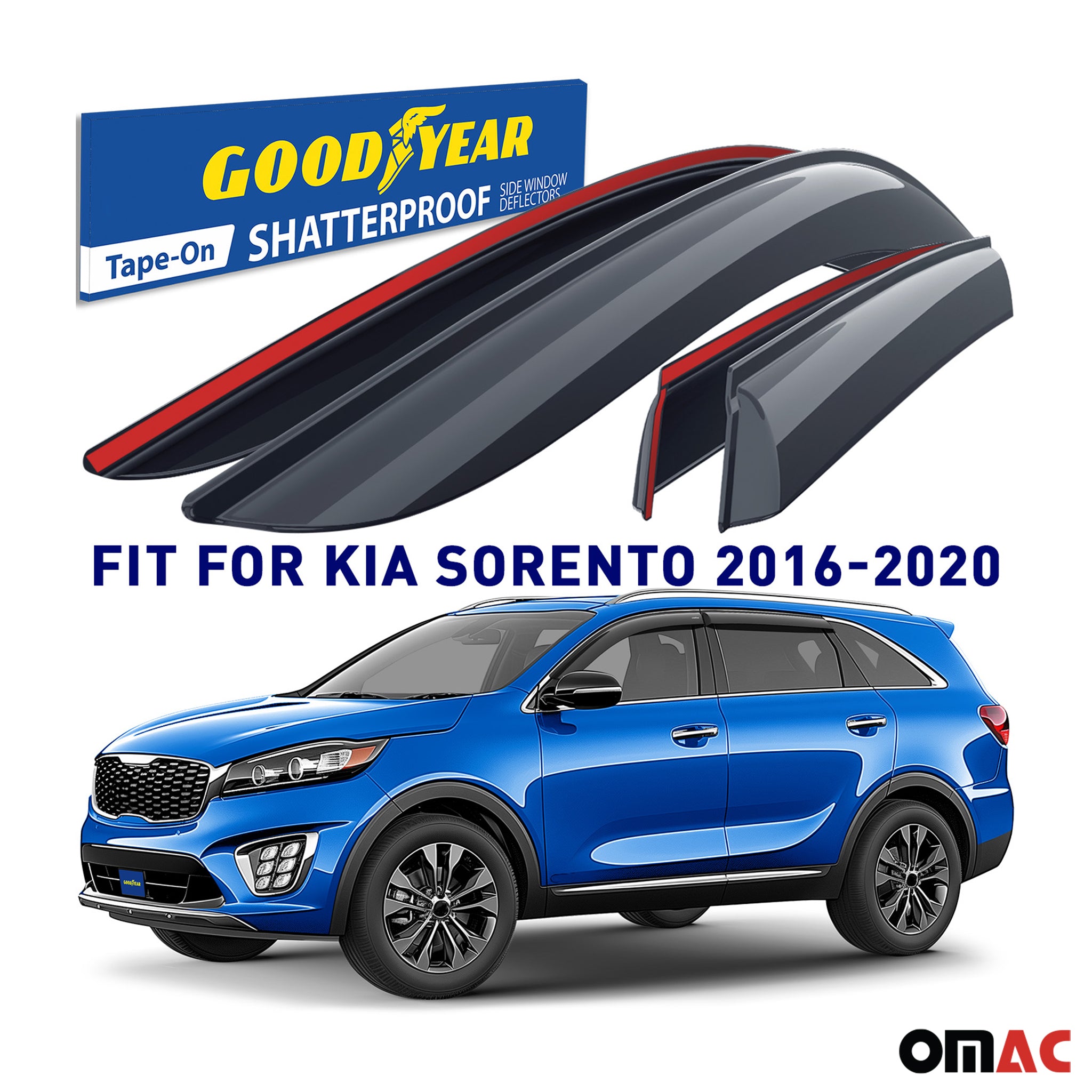 Goodyear Wind Deflectors for Kia Sorento 2016-2020 Tape-On Premium Smoke 4 pcs