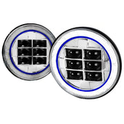 Universal 7" Round Cree LED Blue Rim Halo Projector Headlights 2PC Chrome/Clear