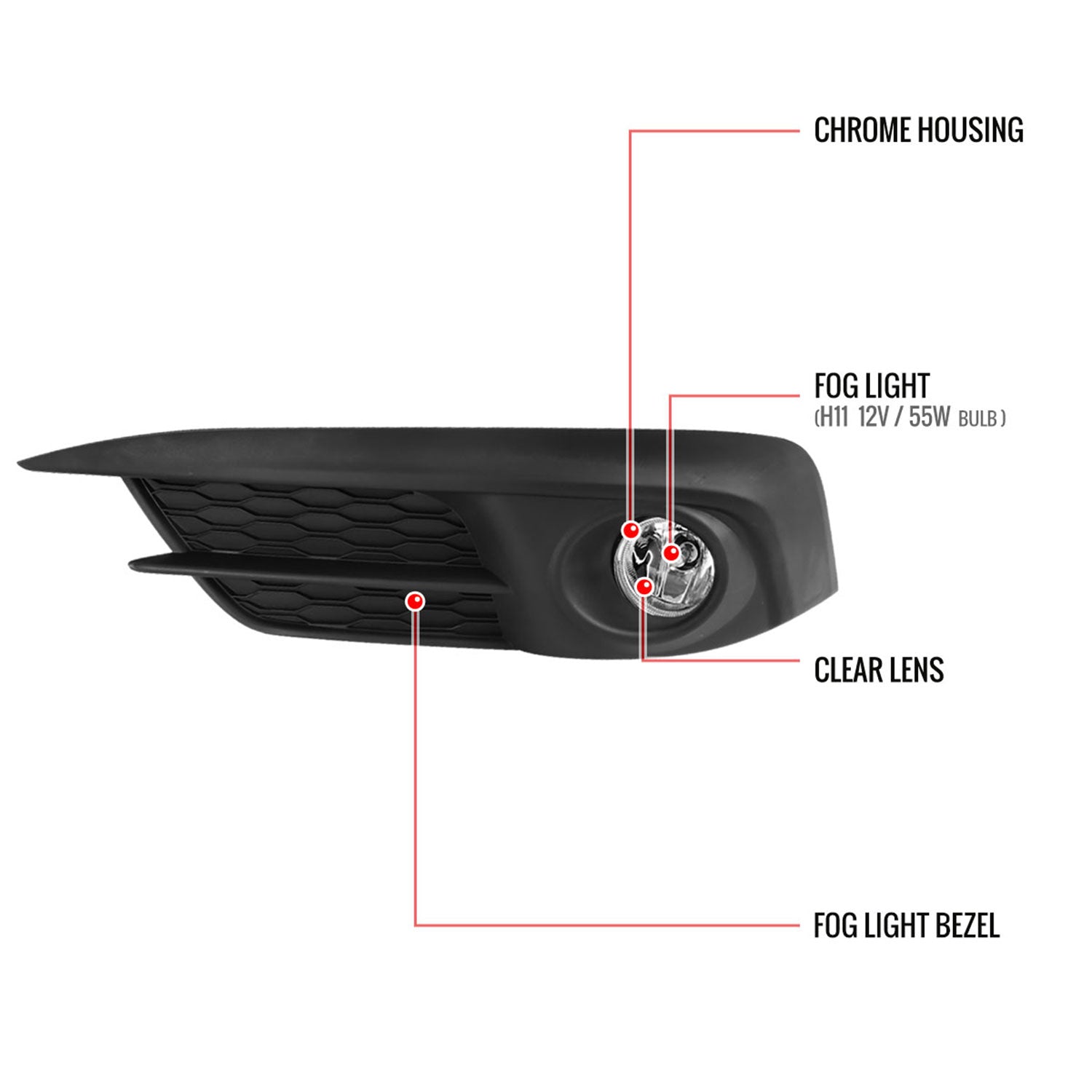 2016-2018 Honda Civic Coupe/Sedan H11 Fog Lights Kit Chrome/Clear Lens