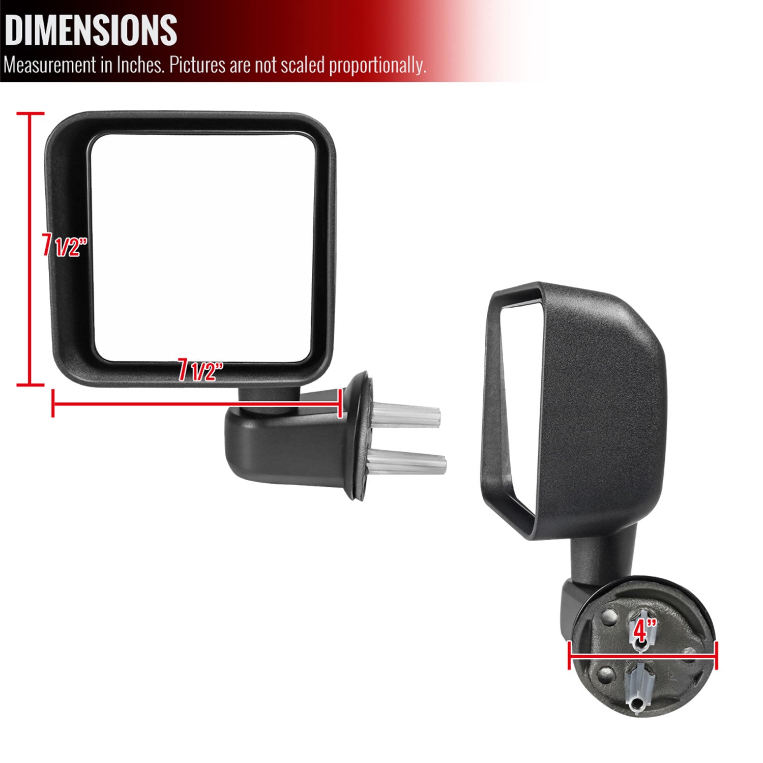 2007-2018 Jeep Wrangler JK Black Manual Adjustable Side Mirrors