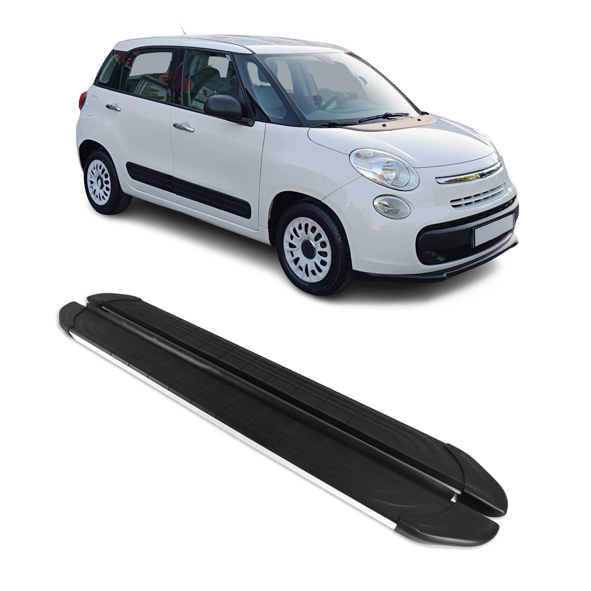 2014-2020 Fiat 500L Running Boards Side Steps Silver & Black