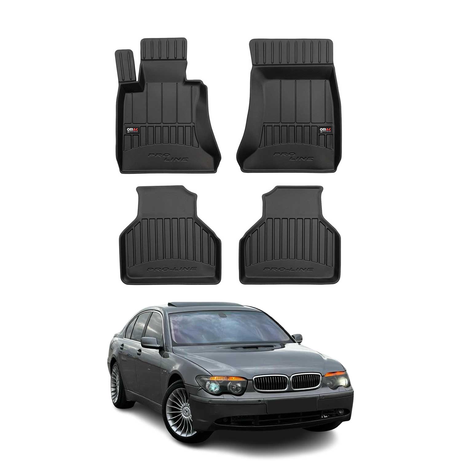 2002-2008 BMW 7 Series E65 E66 E67 Premium Floor Mats Liners Full Set All Weather Heavy Duty Black